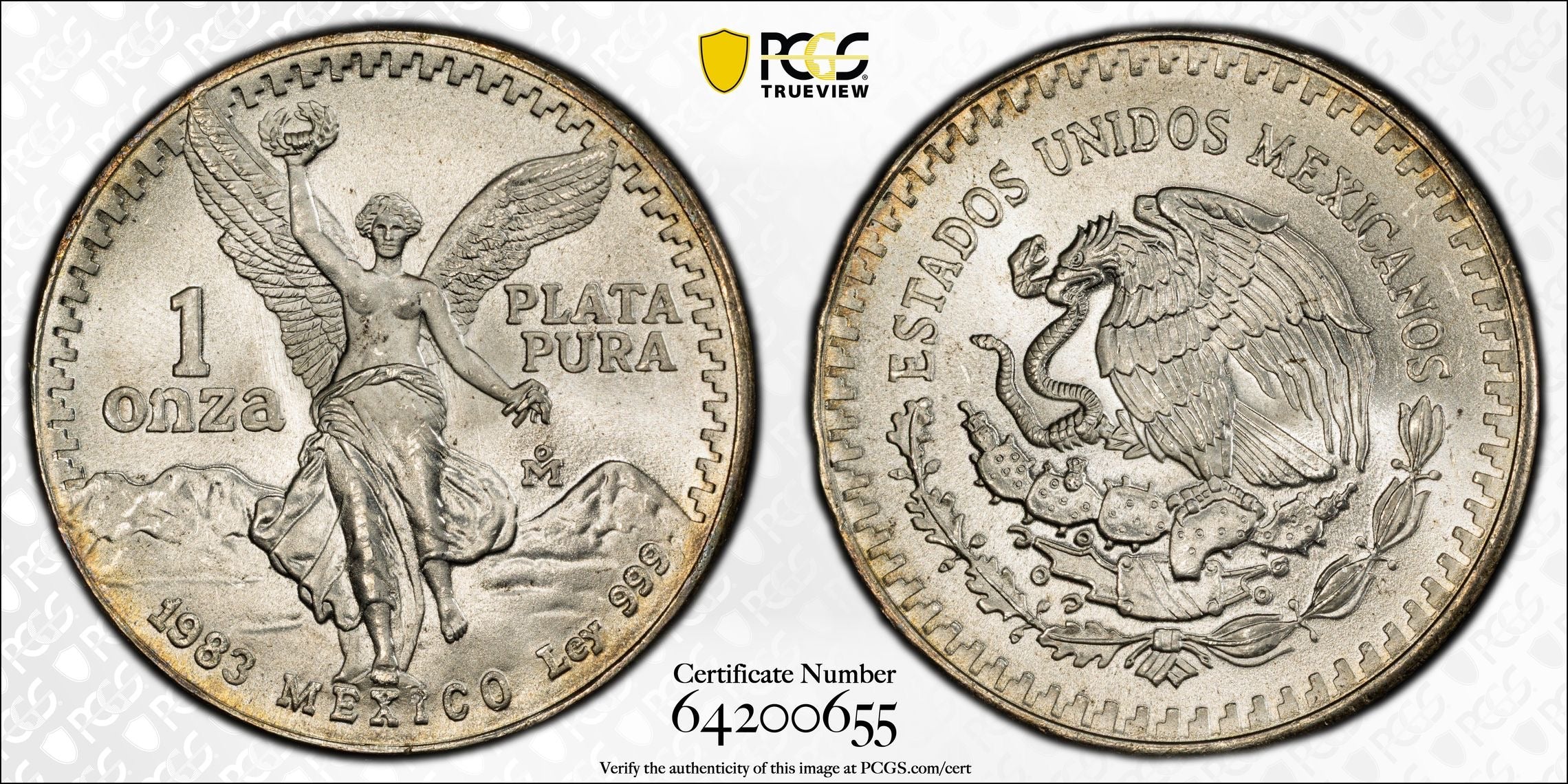 1983-Mo Mexico Silver 1 Onza Libertad PCGS MS67