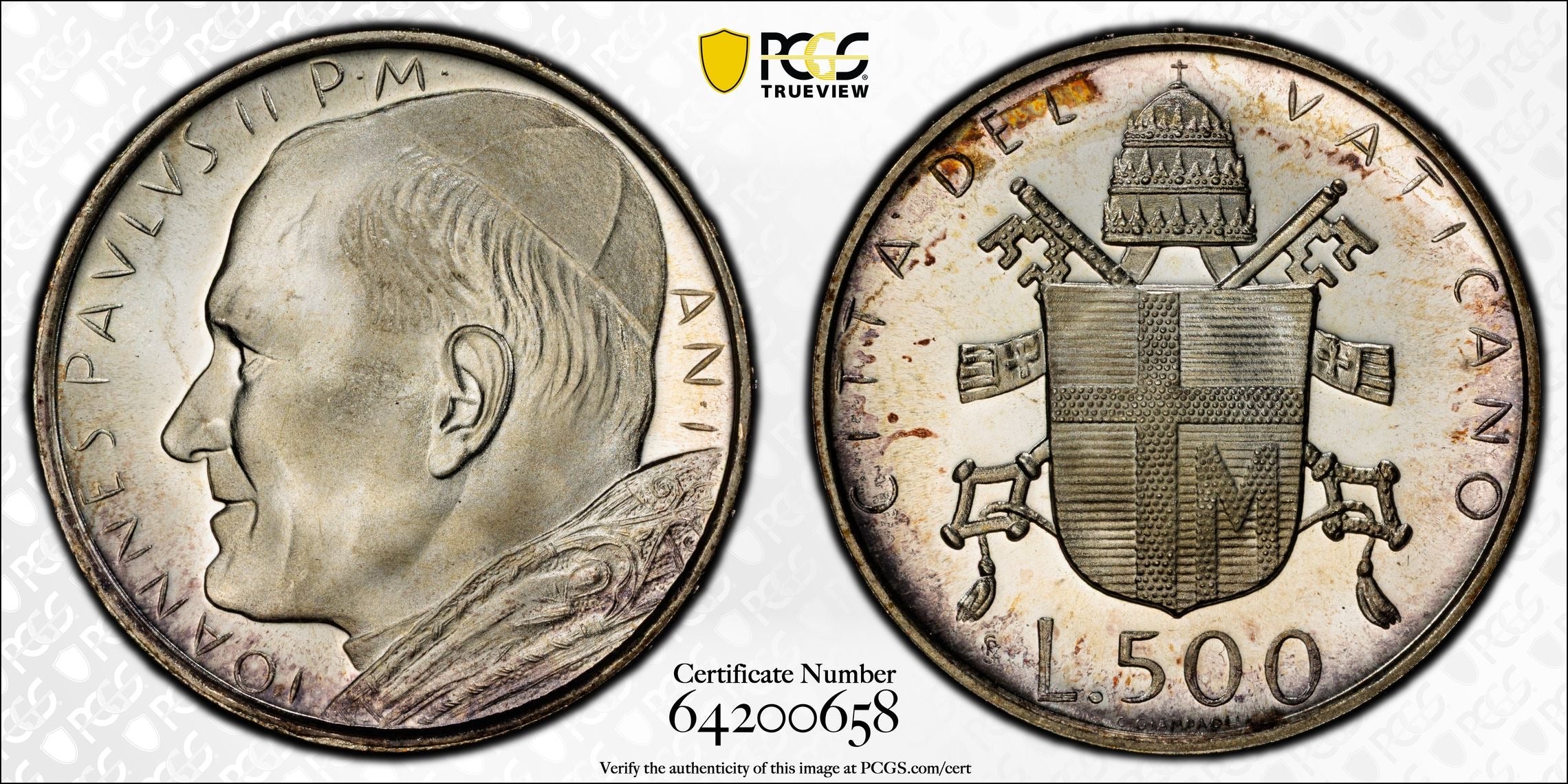 1979 Vatican City Silver 500 Lire Pope John Paul II Anno I PCGS MS67