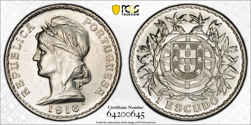 1916 Portugal Silver 1 Escudo PCGS MS63 – Two-Year Type