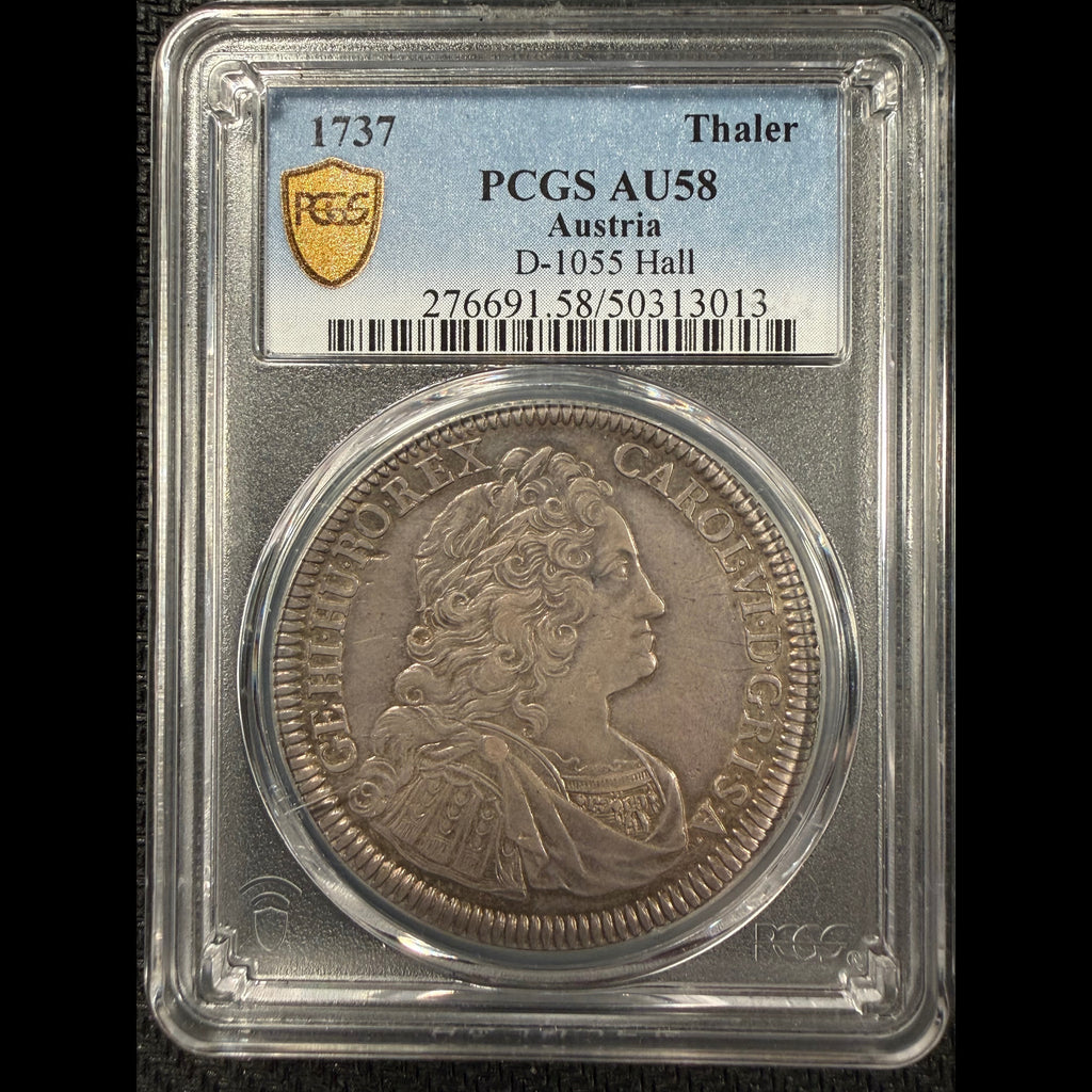 1737 Austria Hall Thaler – Charles VI - PCGS AU58