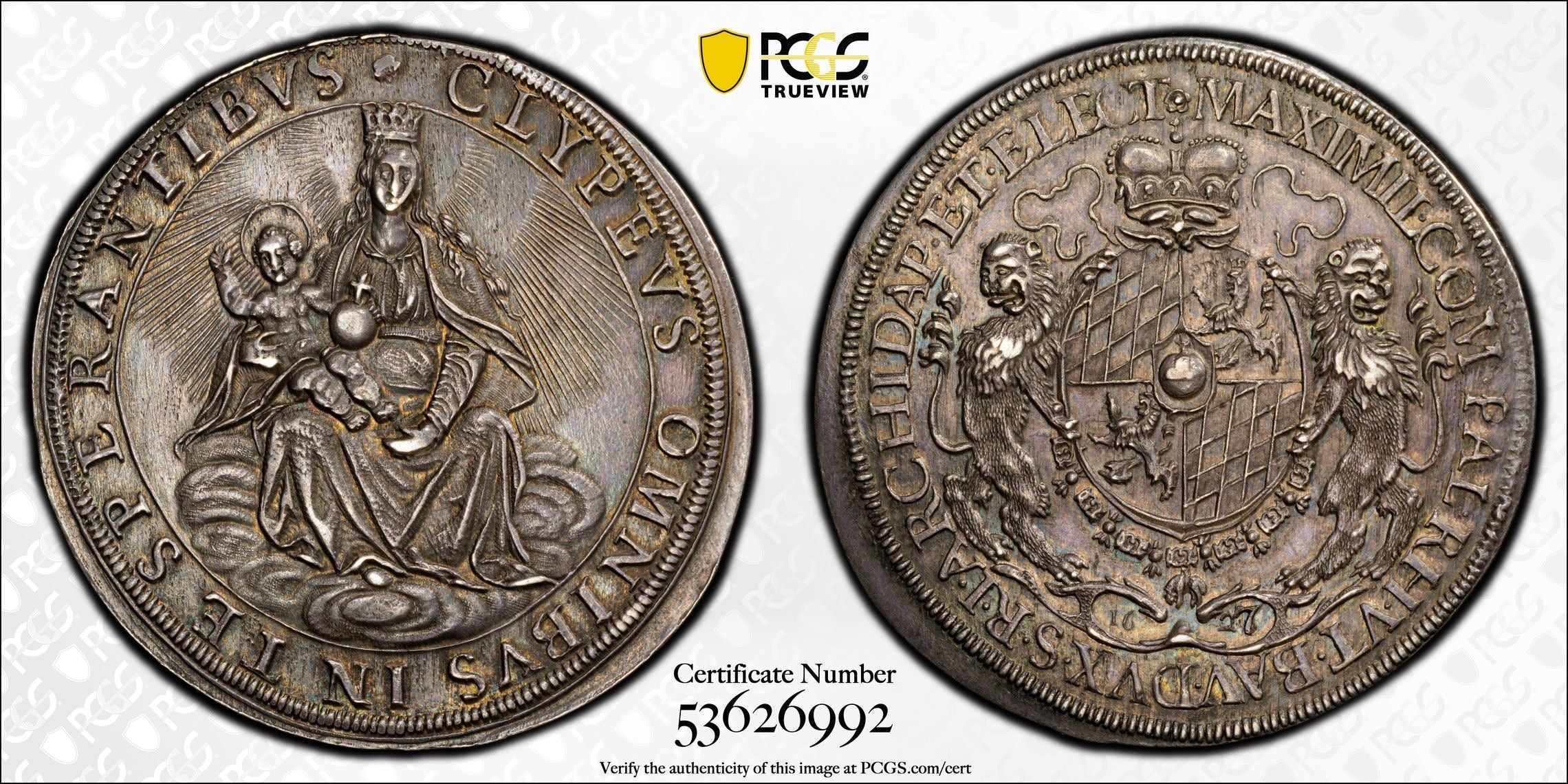 1627/6 Bavaria Silver Thaler Madonna &amp; Child PCGS AU58 (D-6073)