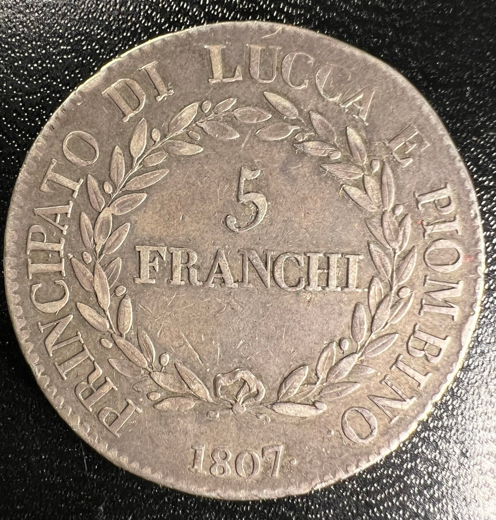 1807 Lucca and Piombino Silver 5 Franchi – Felix & Elisa Bonaparte