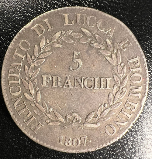 1807 Lucca and Piombino Silver 5 Franchi – Felix & Elisa Bonaparte