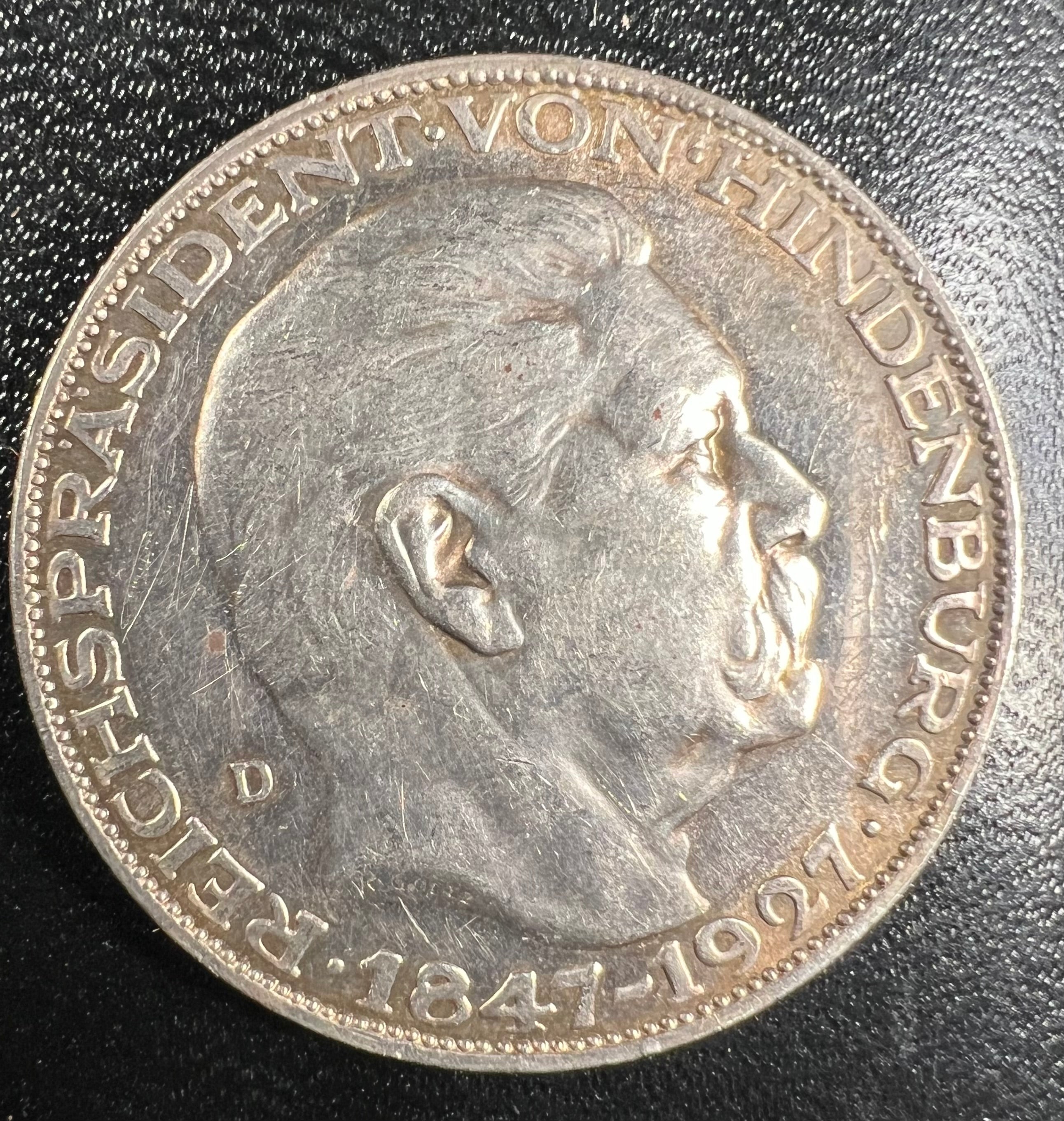 1927-D Germany 5 Reichsmark – Paul von Hindenburg 80th Birthday (Munich Mint)