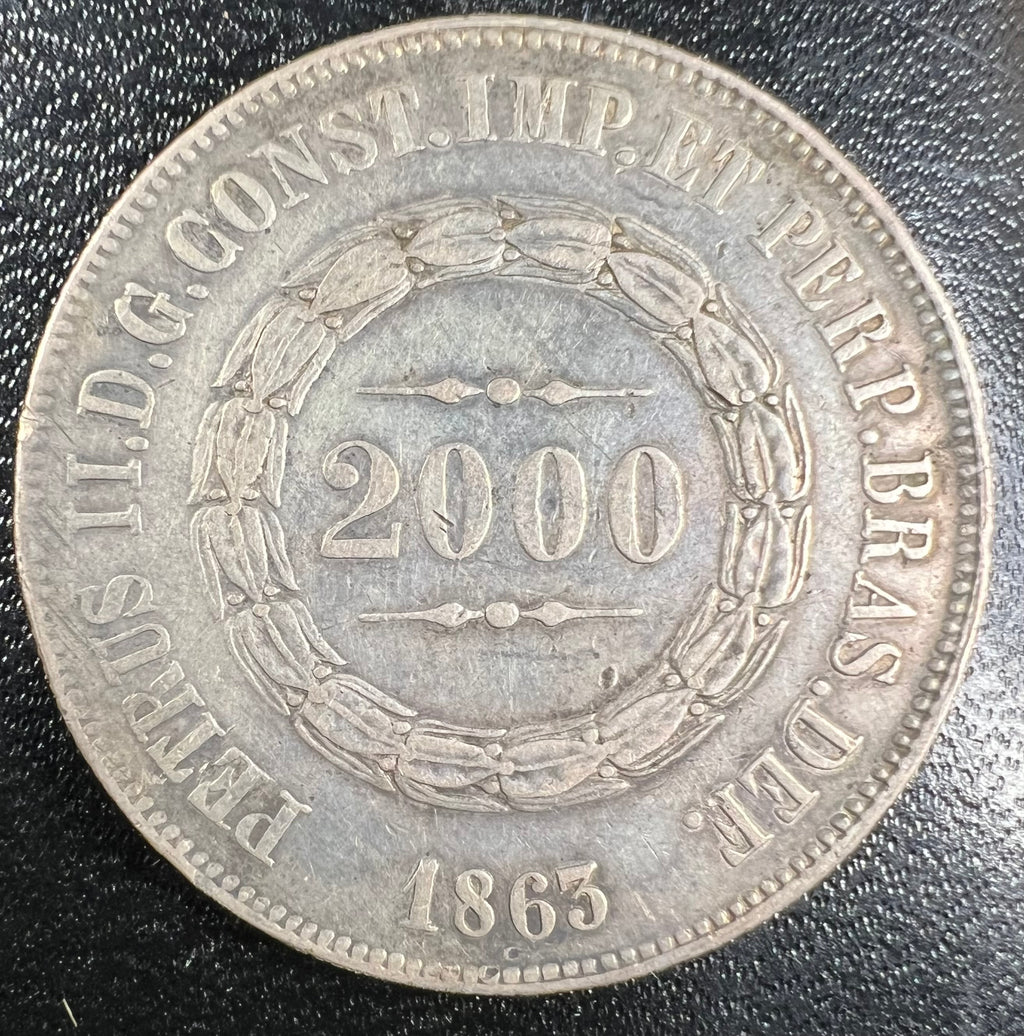 1863 Brazil Silver 2000 Reis – Emperor Pedro II