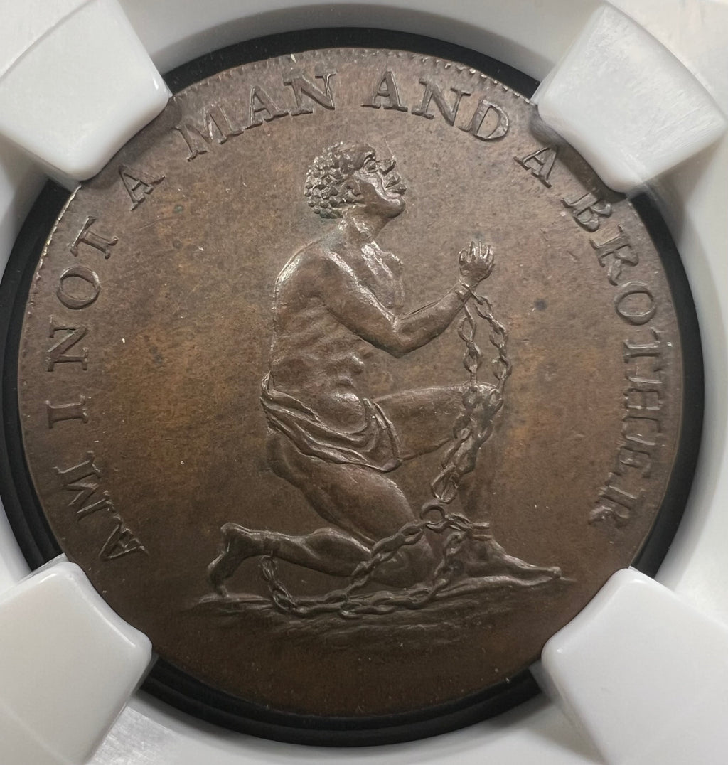 1790s Great Britain Middlesex Slave Token ½ Penny – “Am I Not a Man and a Brother” NGC MS63 BN