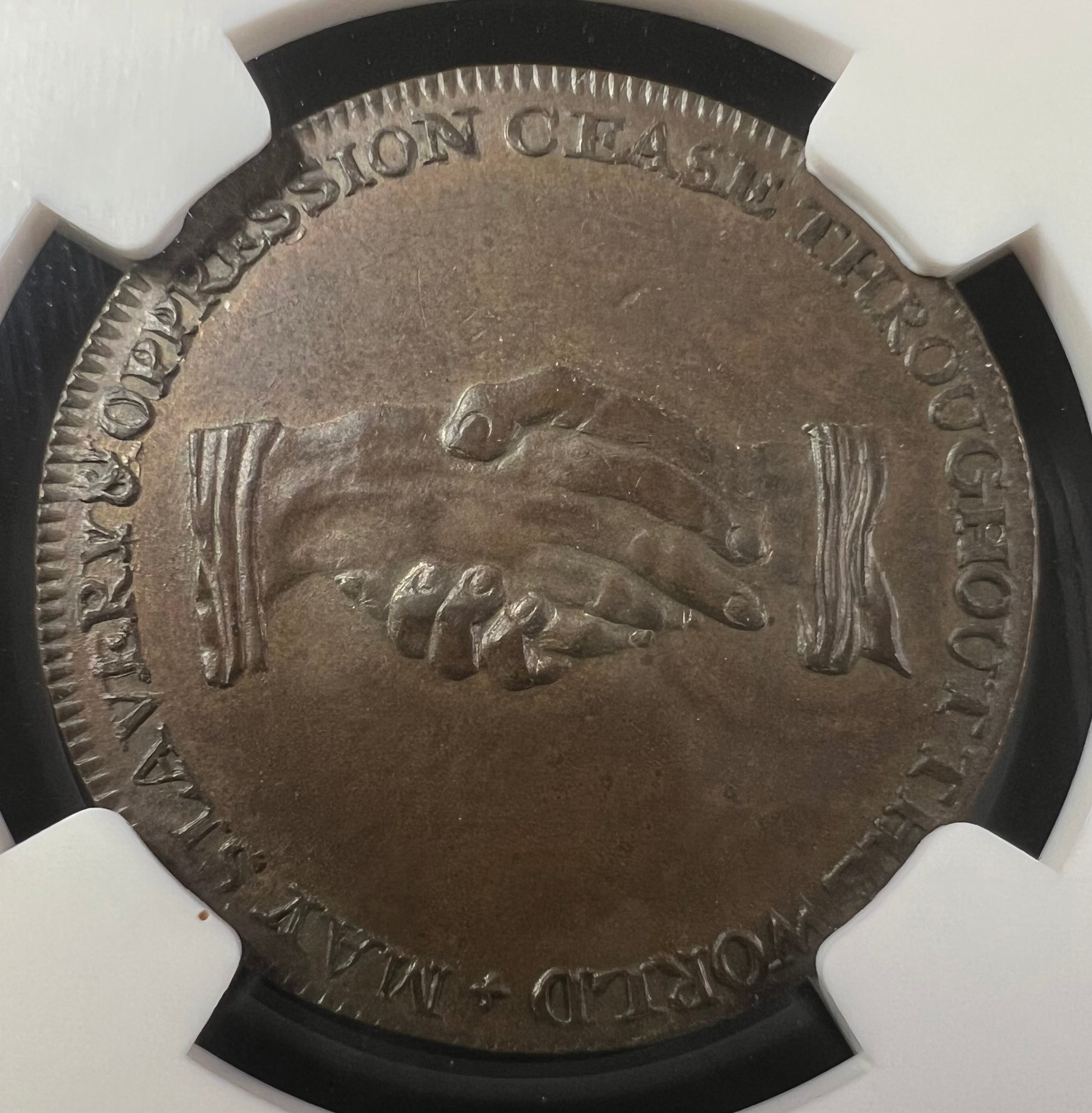 1790s Great Britain Middlesex Slave Token ½ Penny – “Am I Not a Man and a Brother” NGC MS63 BN