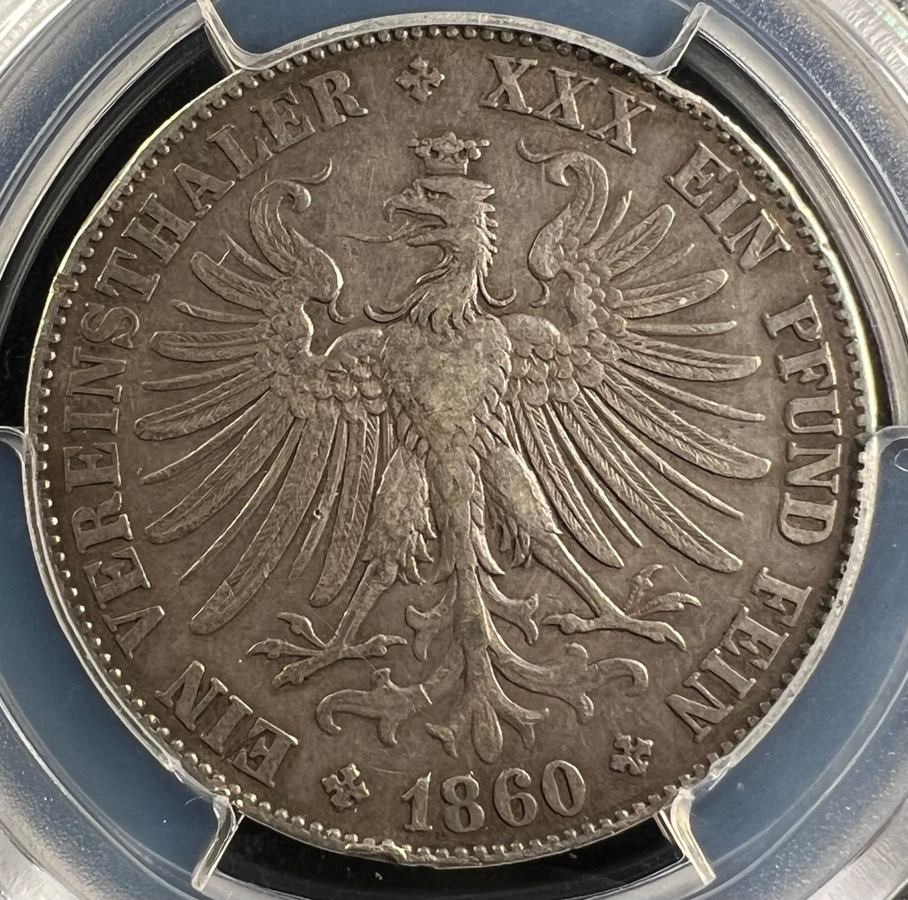 1860 Frankfurt Silver Thaler PCGS XF40 (KM-360)