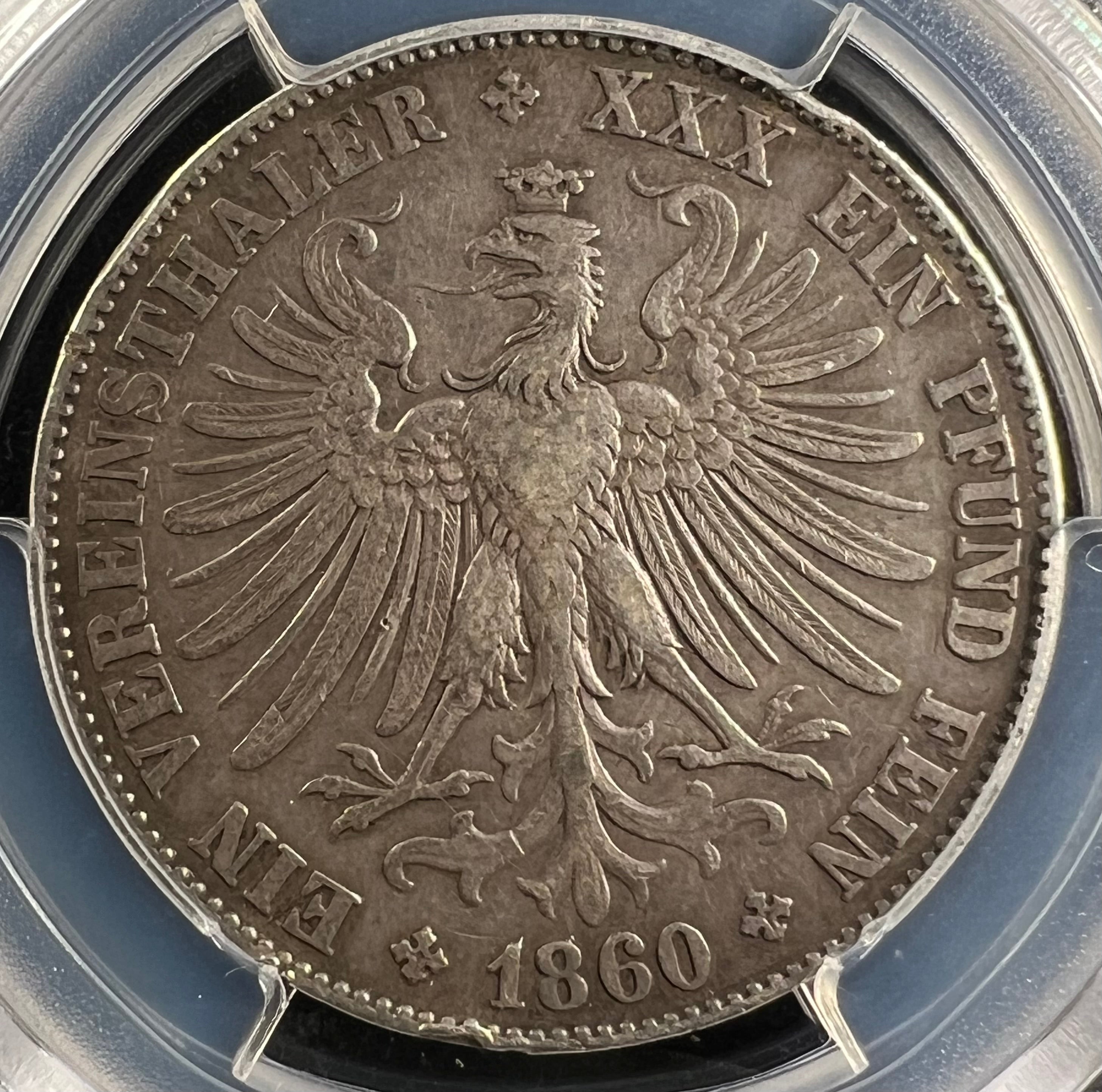 1860 Frankfurt Silver Thaler PCGS XF40 (KM-360)