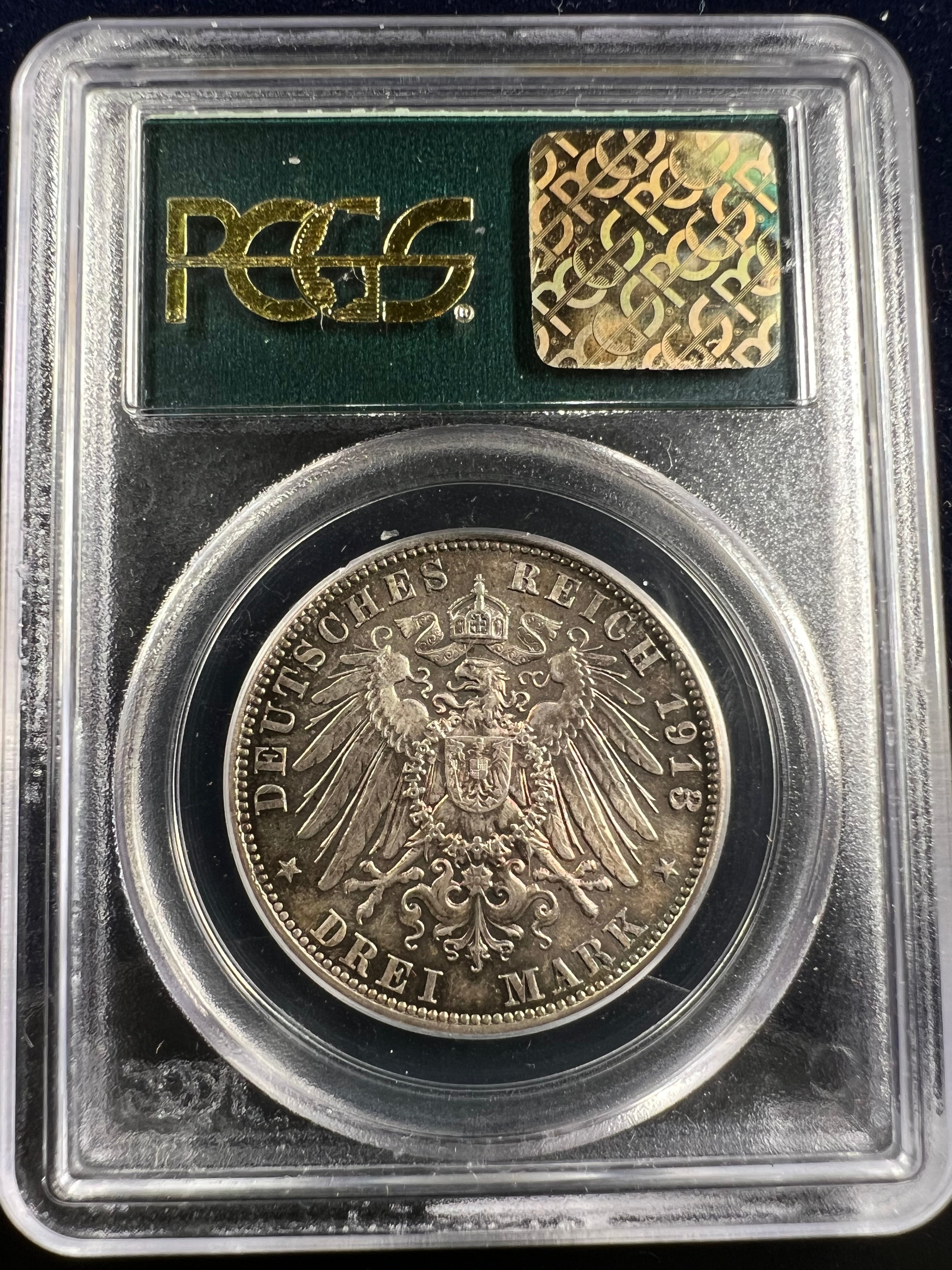 1913-E Saxony Silver 3 Mark – 100th Anniversary of the Battle of Leipzig PCGS MS64 OGH