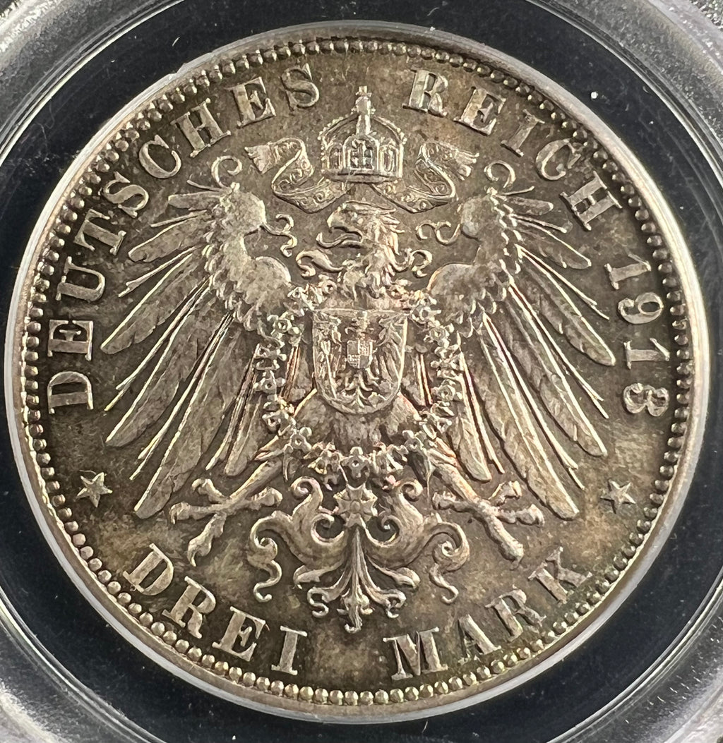 1913-E Saxony Silver 3 Mark – 100th Anniversary of the Battle of Leipzig PCGS MS64 OGH