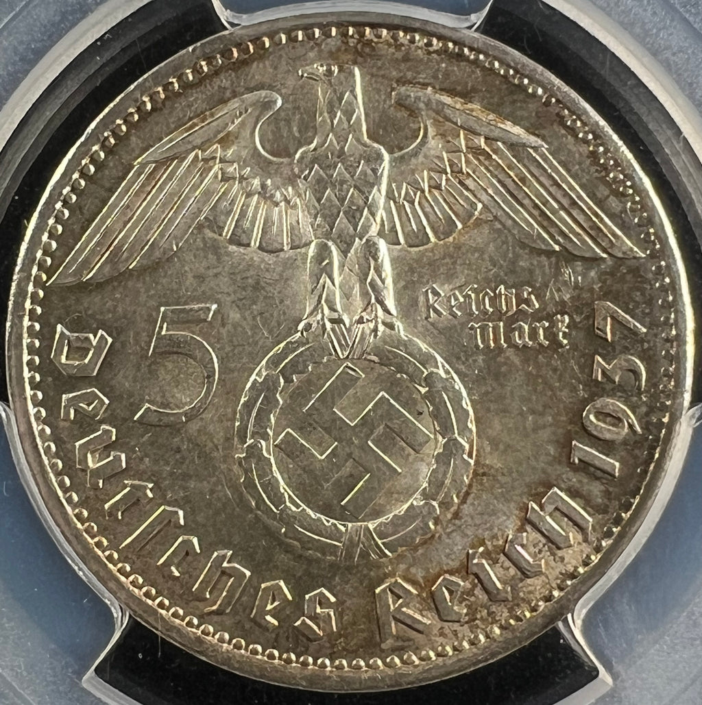 1937-A Germany (Third Reich) Silver 5 Reichsmark - PCGS MS63 Hindenburg