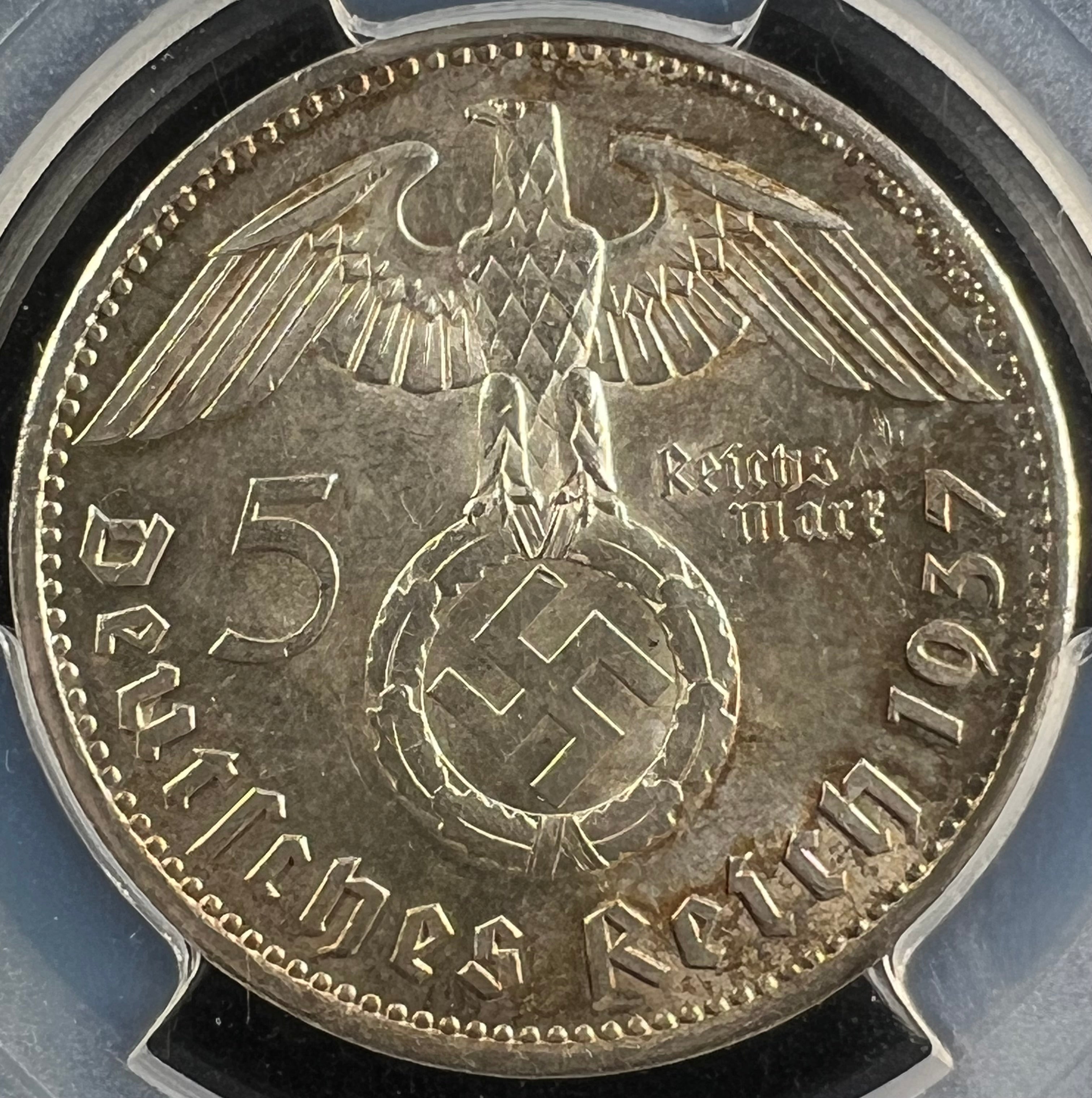 1937-A Germany (Third Reich) Silver 5 Reichsmark - PCGS MS63 Hindenburg