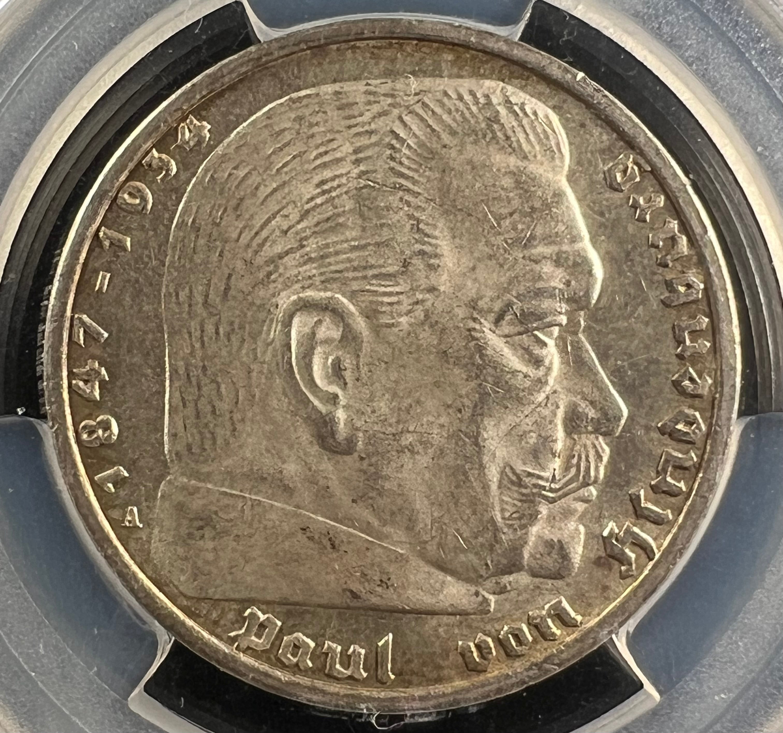 1937-A Germany (Third Reich) Silver 5 Reichsmark - PCGS MS63 Hindenburg