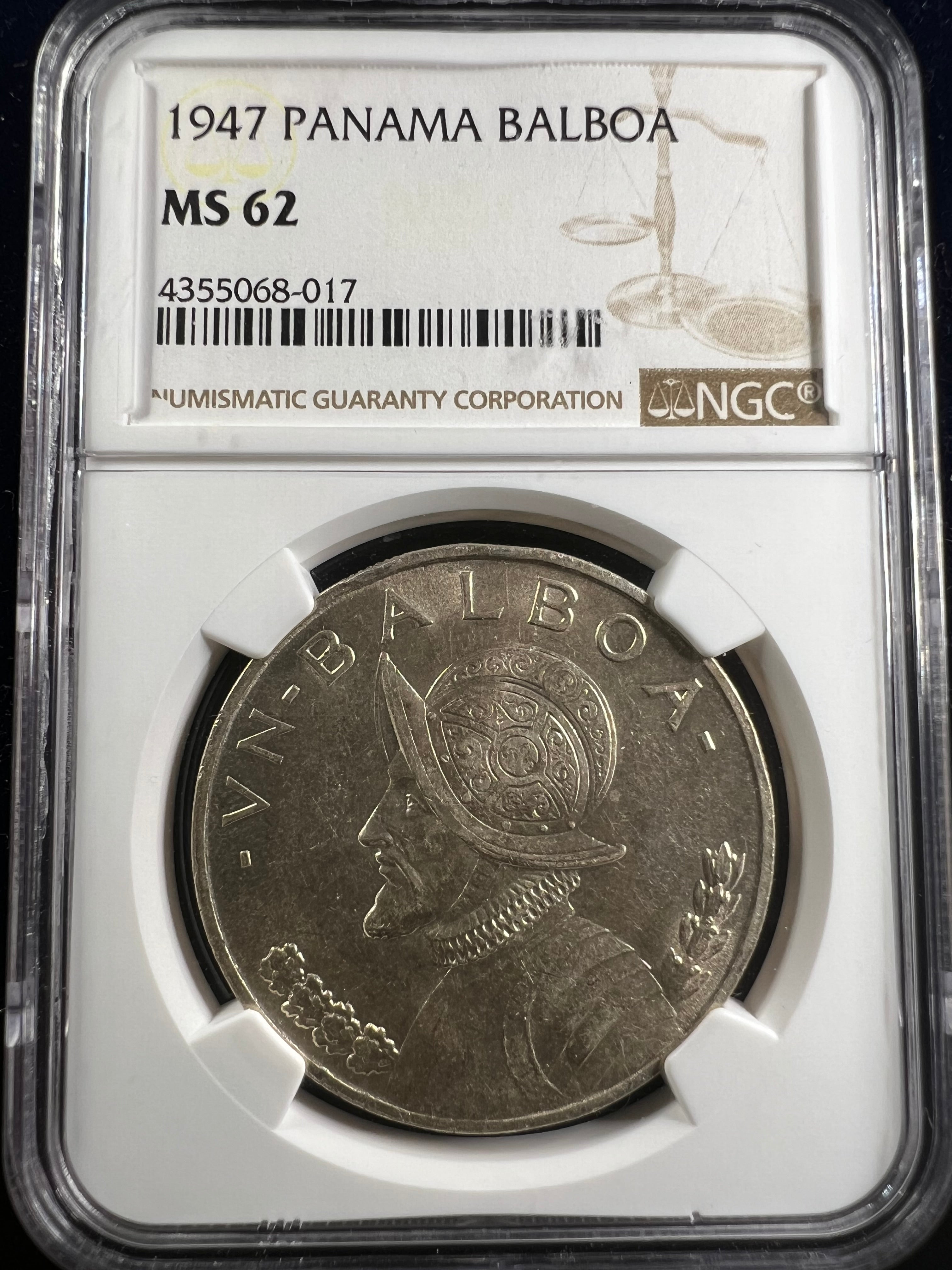 1947 Panama Silver Balboa NGC MS62