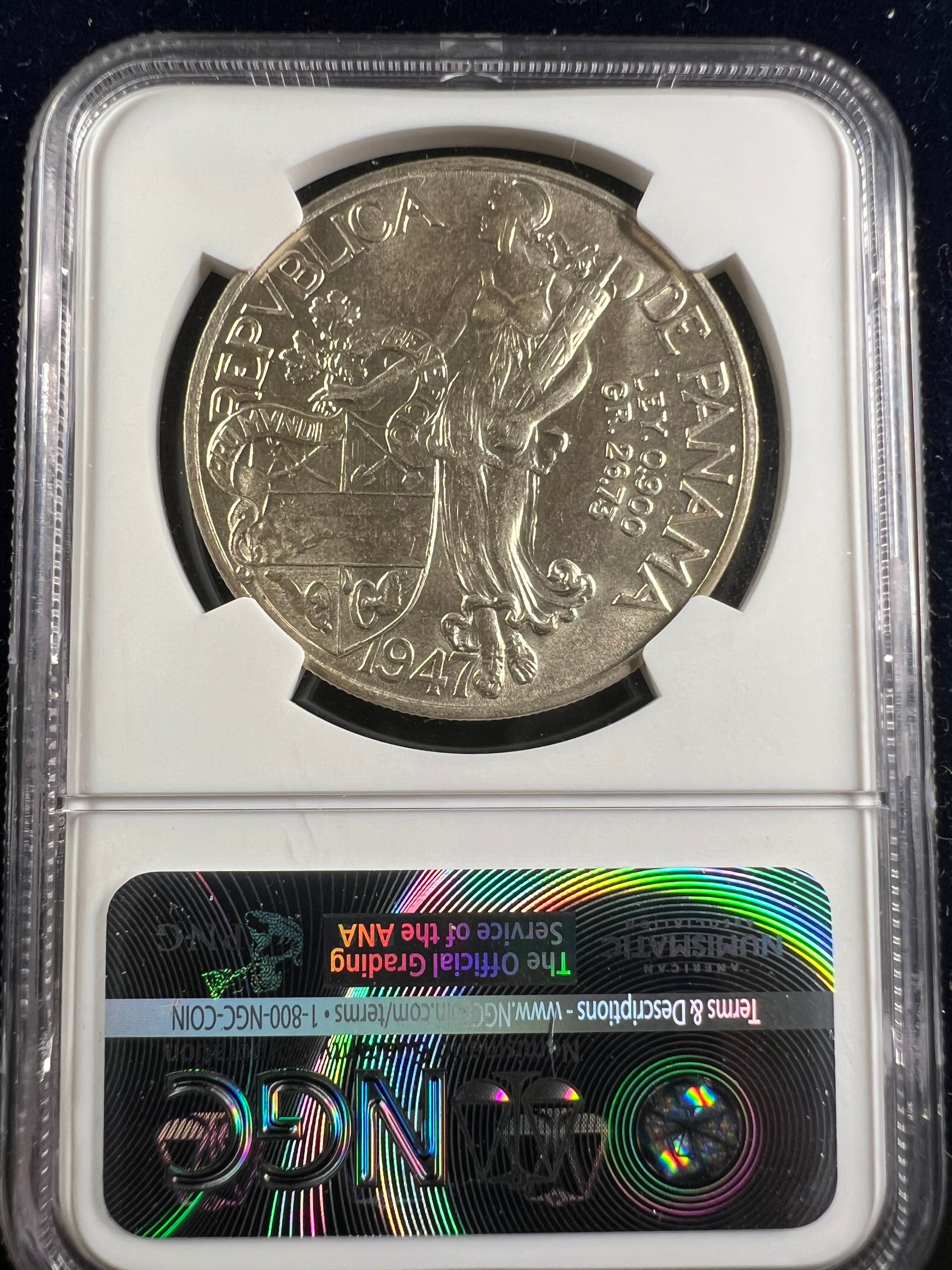 1947 Panama Silver Balboa NGC MS62