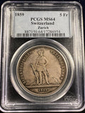 1859 Switzerland Silver Shooting 5 Francs PCGS MS64 - Zurich