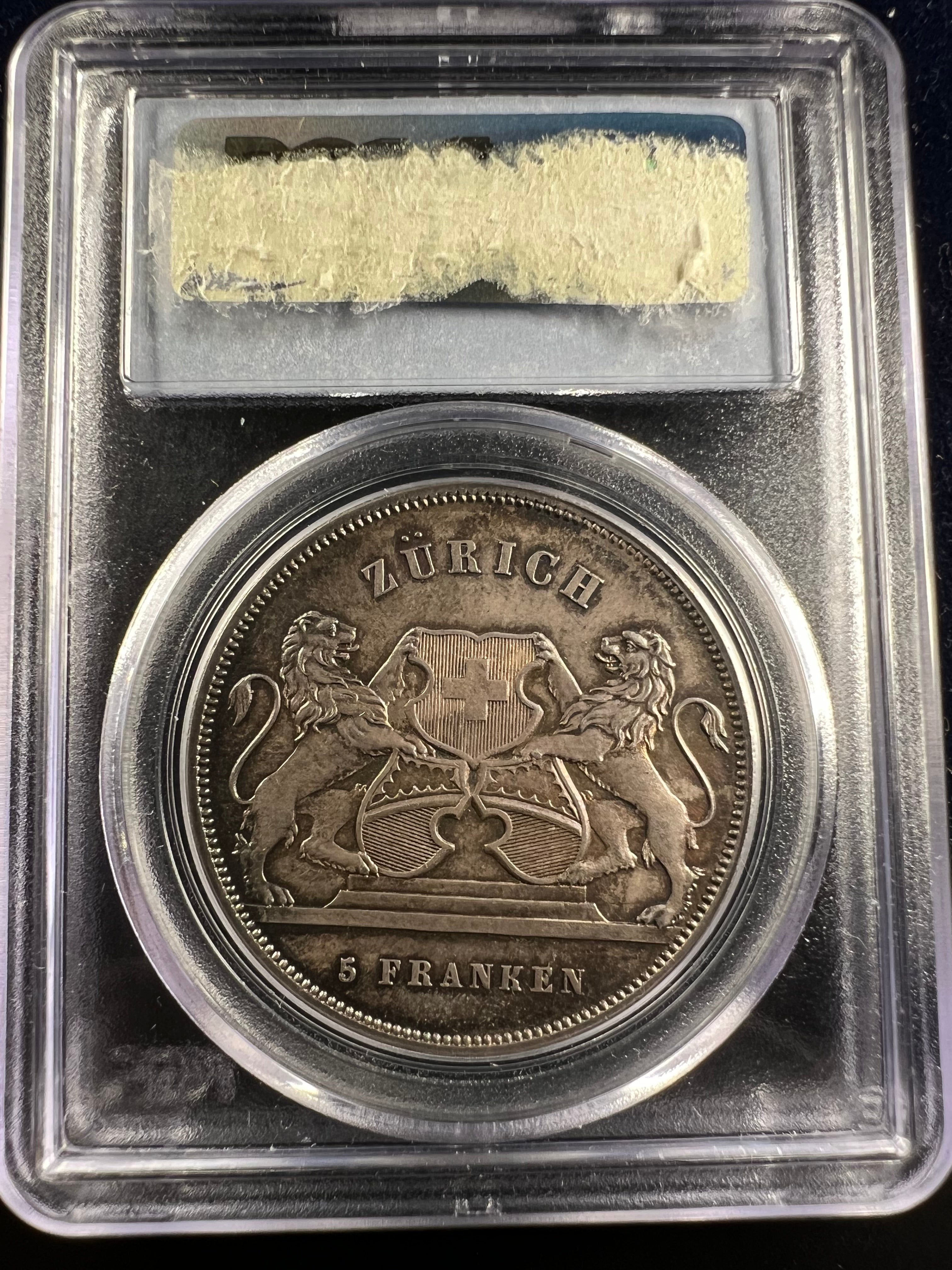 1859 Switzerland Silver Shooting 5 Francs PCGS MS64 - Zurich
