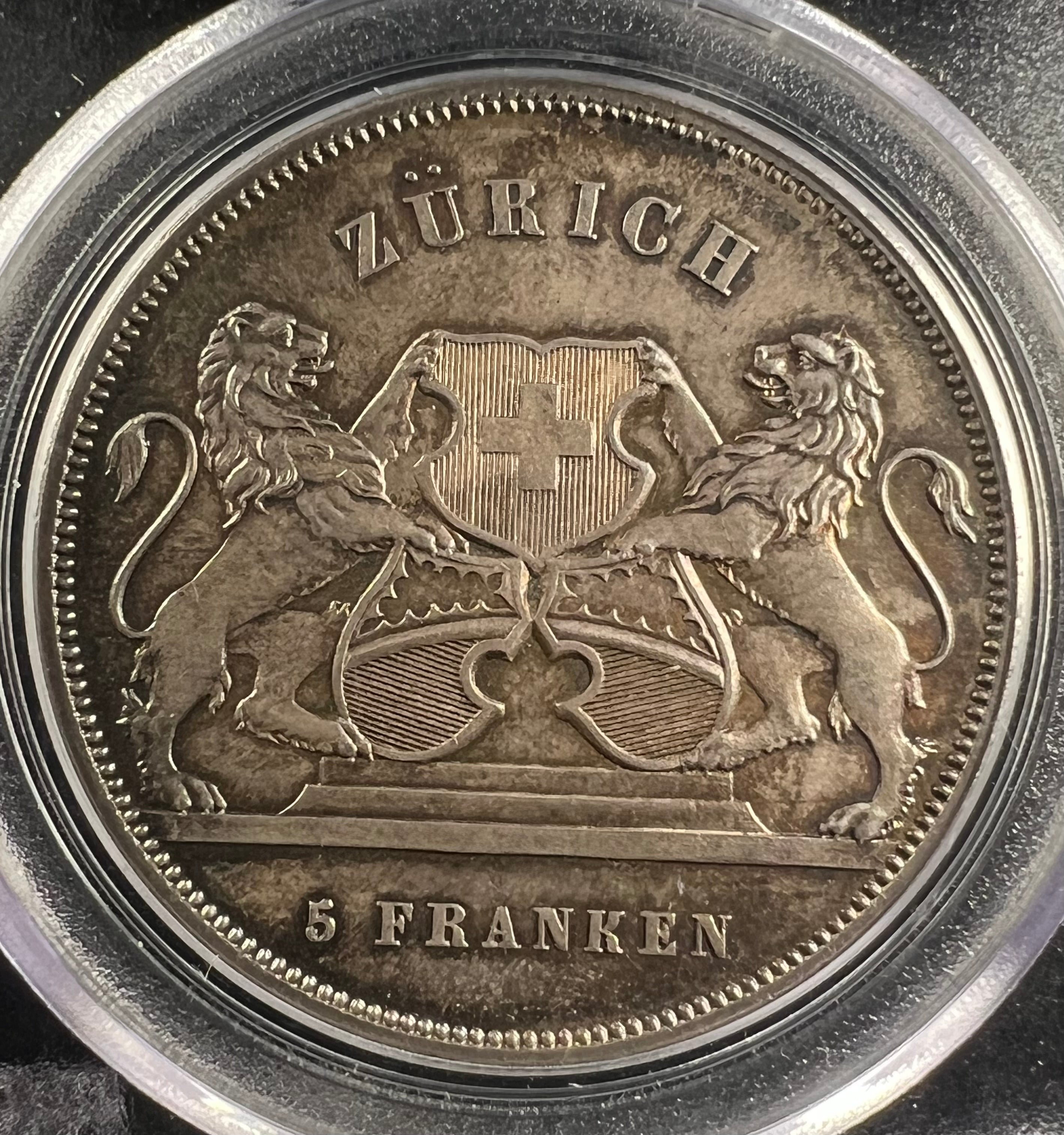 1859 Switzerland Silver Shooting 5 Francs PCGS MS64 - Zurich