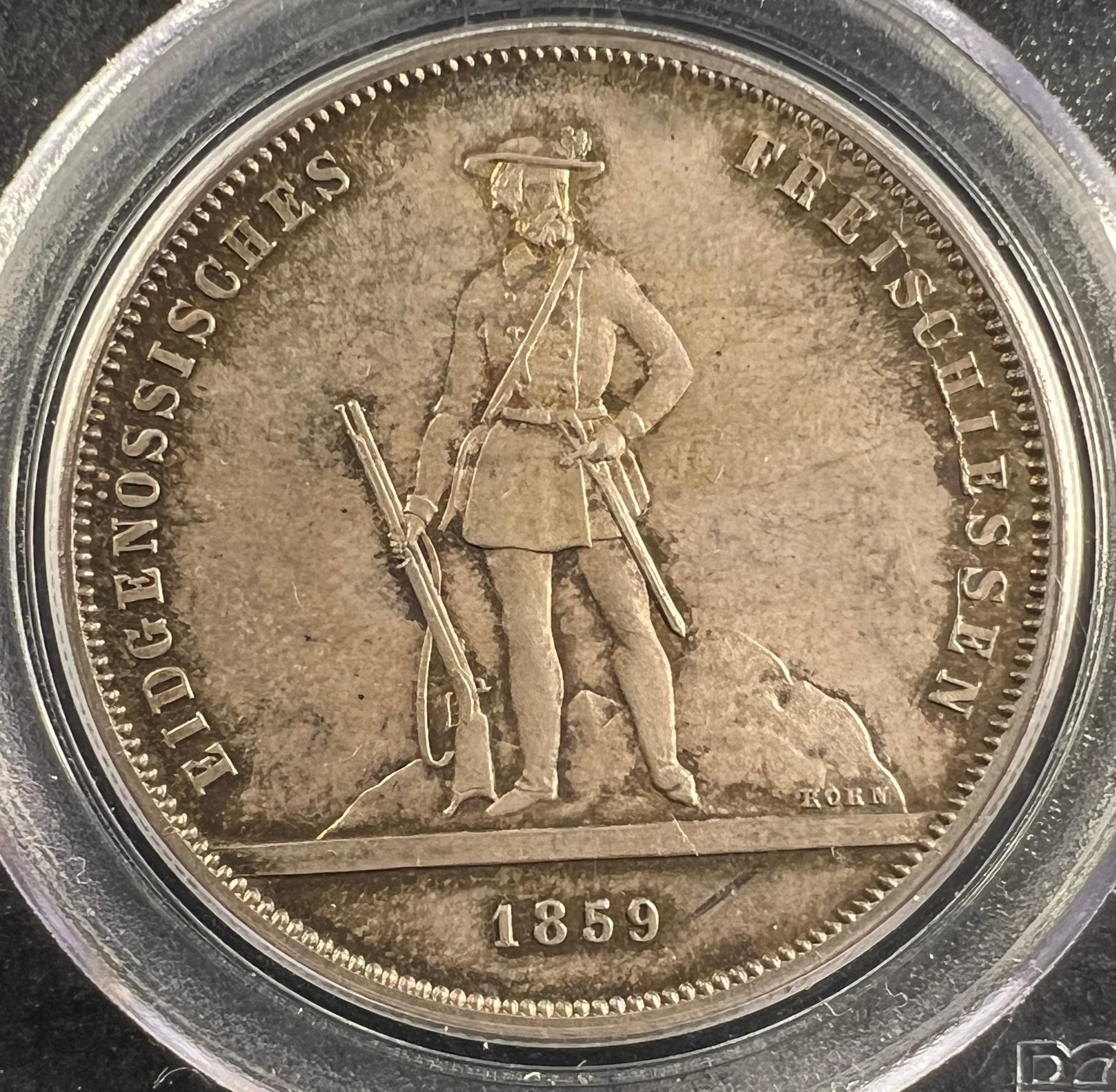 1859 Switzerland Silver Shooting 5 Francs PCGS MS64 - Zurich
