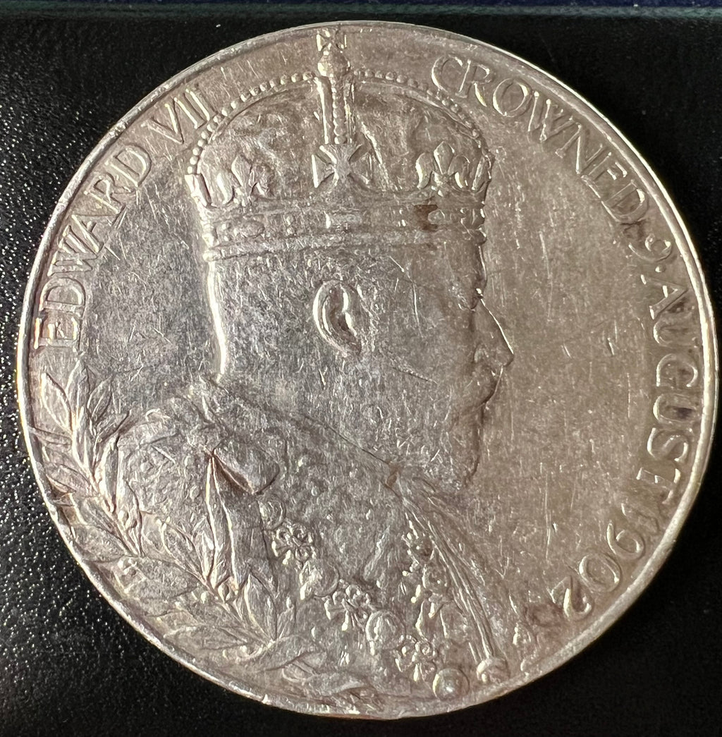 1902 Great Britain Silver Coronation Medal Edward VII & Queen Alexandra (Large, 56 mm, 86.06 g .925 Silver)