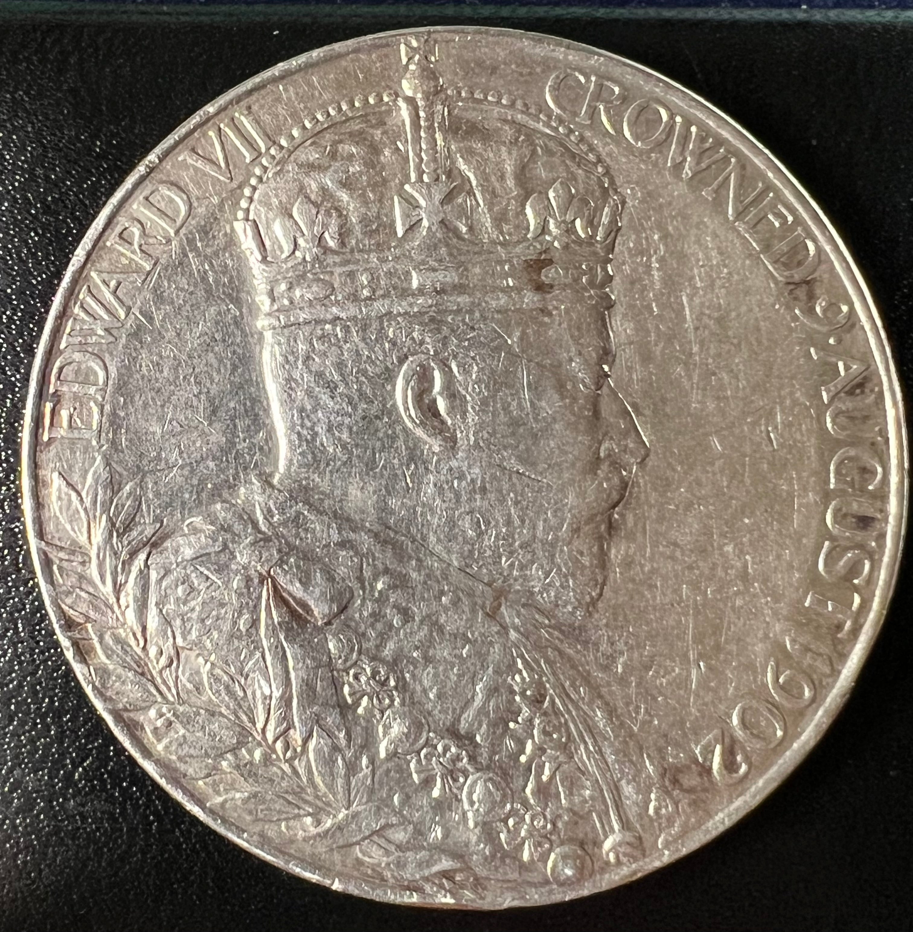 1902 Great Britain Silver Coronation Medal Edward VII & Queen Alexandra (Large, 56 mm, 86.06 g .925 Silver)