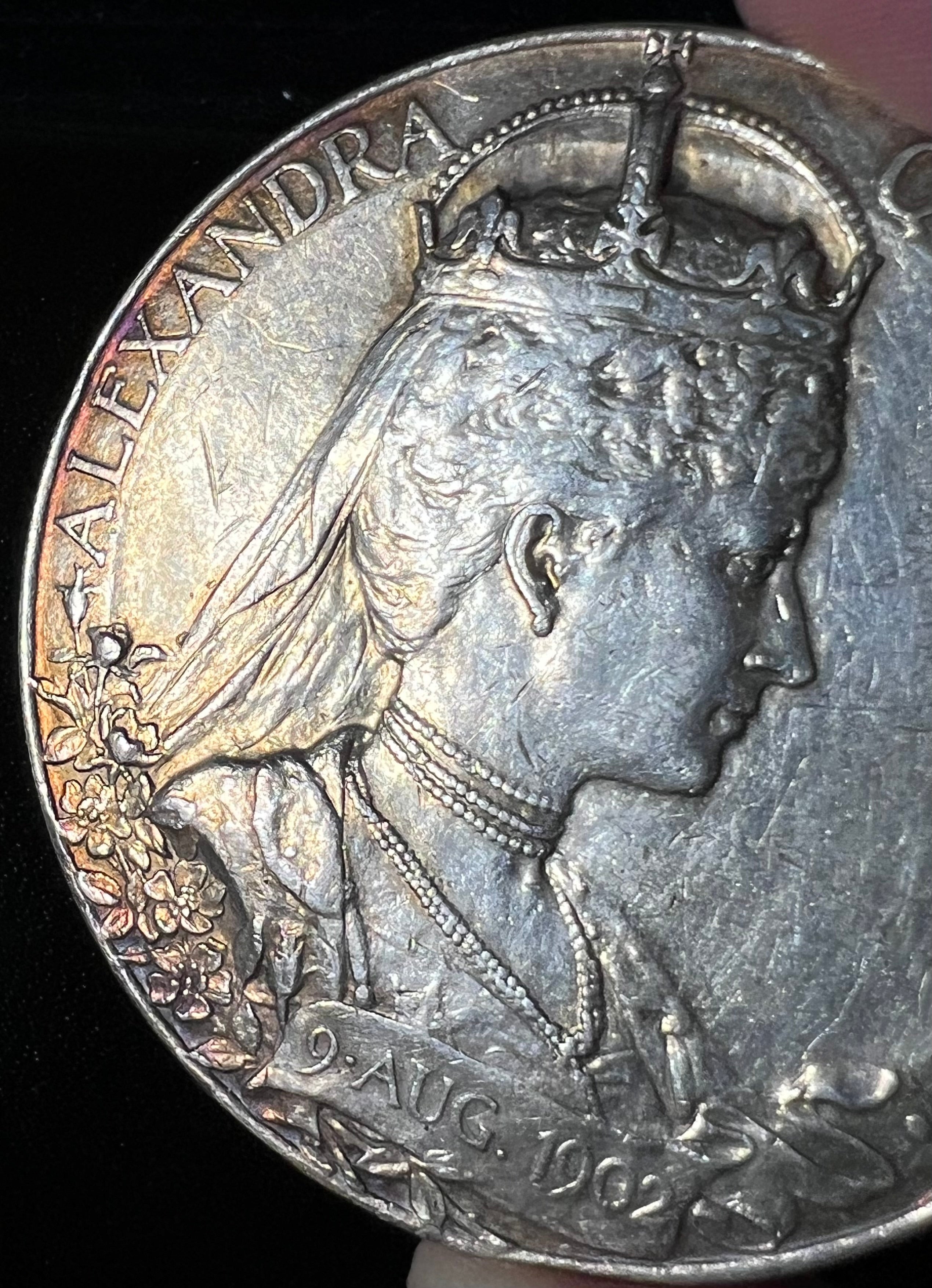1902 Great Britain Silver Coronation Medal Edward VII & Queen Alexandra (Large, 56 mm, 86.06 g .925 Silver)