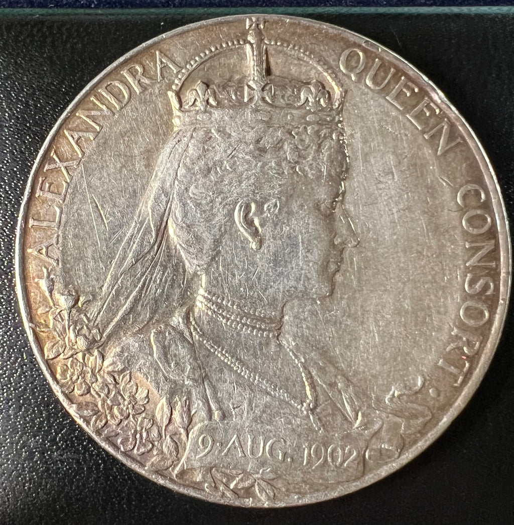 1902 Great Britain Silver Coronation Medal Edward VII & Queen Alexandra (Large, 56 mm, 86.06 g .925 Silver)