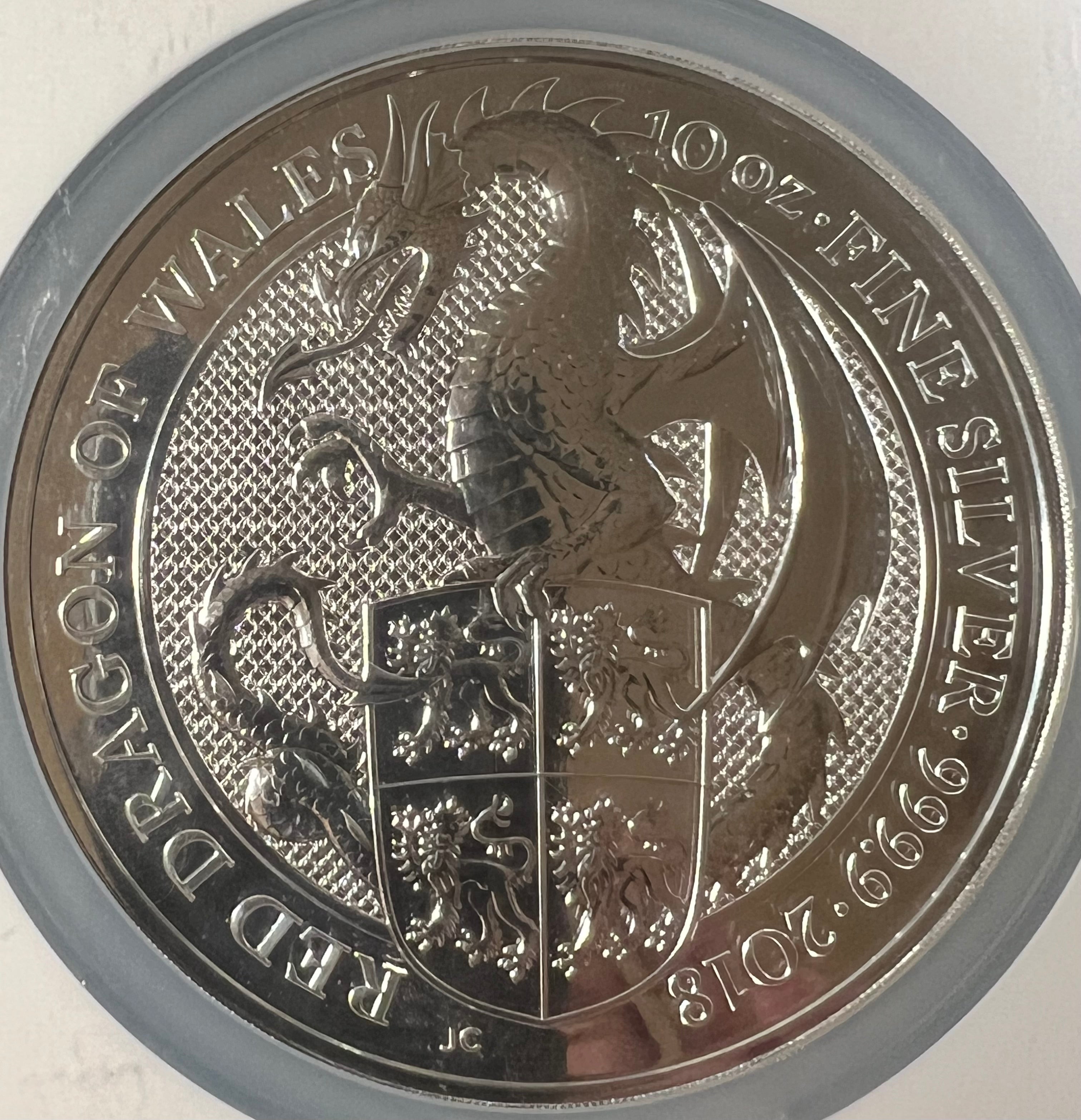 2018 10 oz Silver Queen’s Beasts Red Dragon of Wales NGC MS70 Early Releases