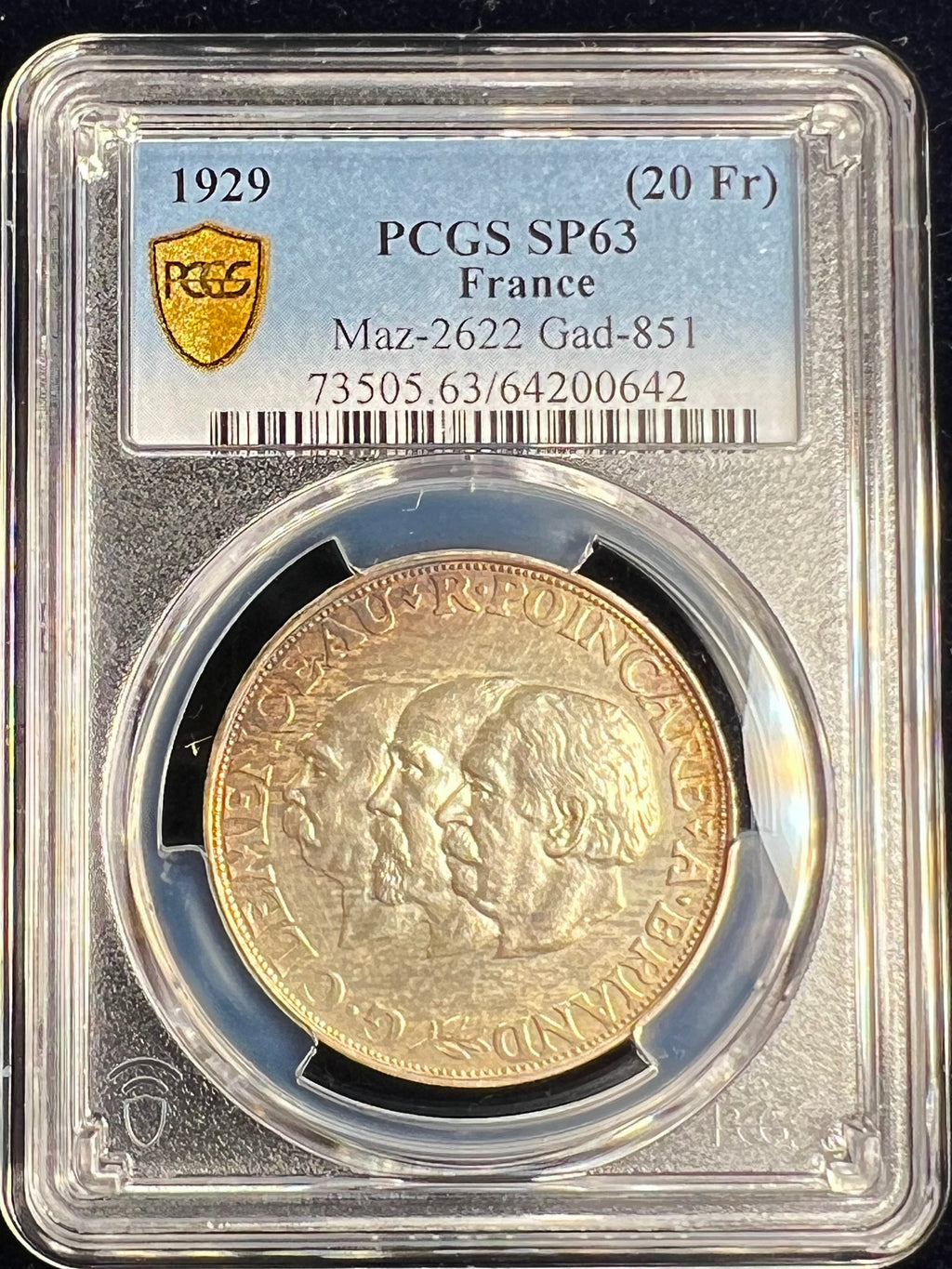 1929 France Silver 20 Francs Pattern/Essai PCGS SP63 – (Maz-2622, Gad-851)