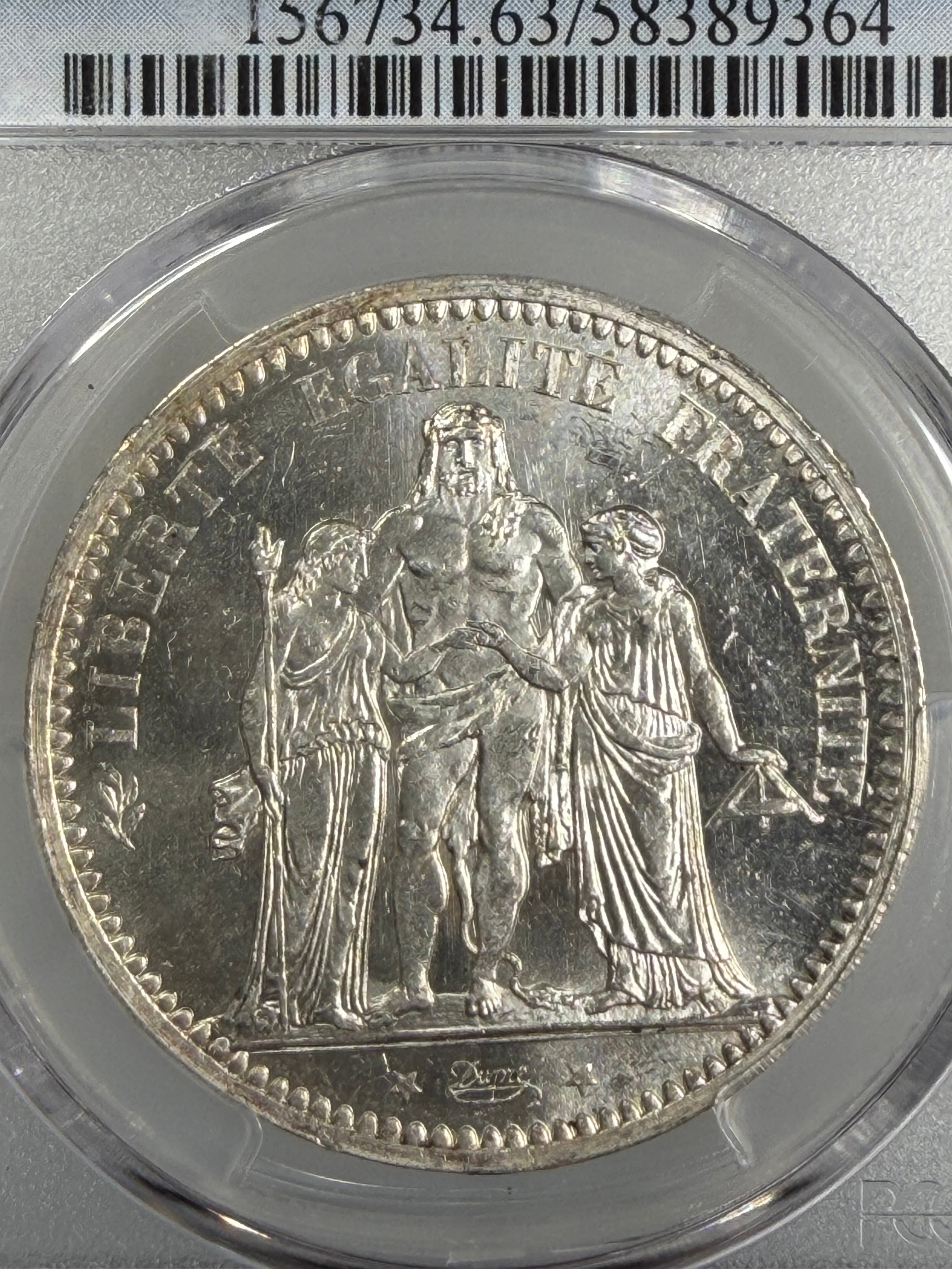 1873-A France Silver 5 Francs Hercules Third Republic PCGS MS63
