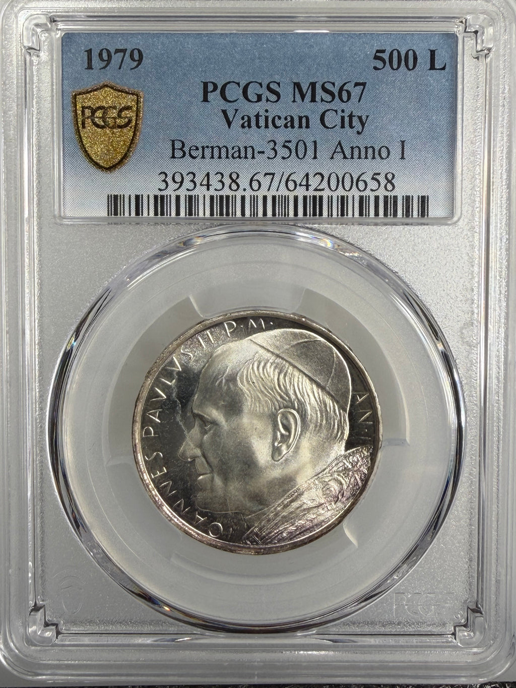1979 Vatican City Silver 500 Lire Pope John Paul II Anno I PCGS MS67