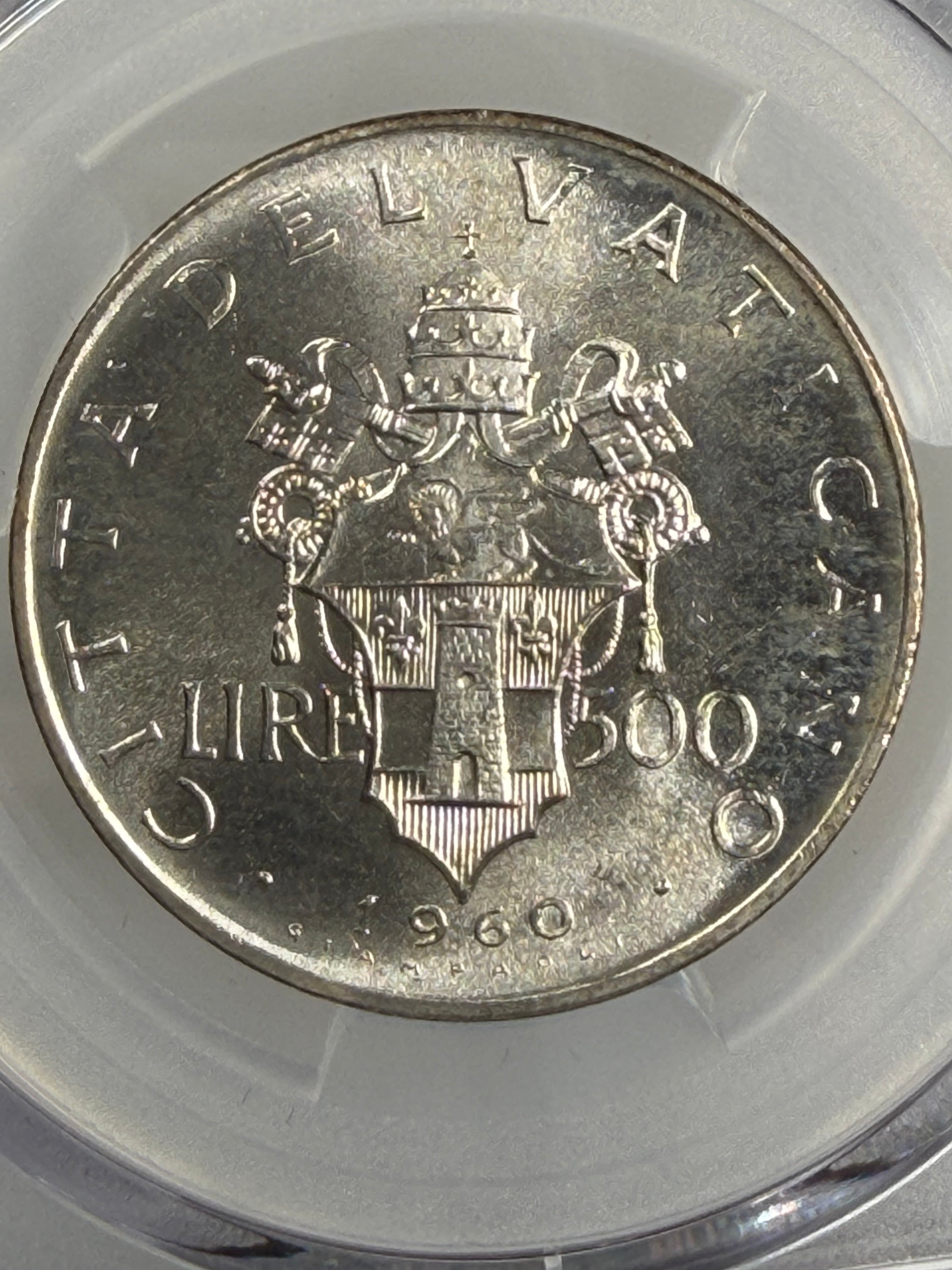 1960 Vatican City Silver 500 Lire Pope John XXIII Anno II PCGS MS64