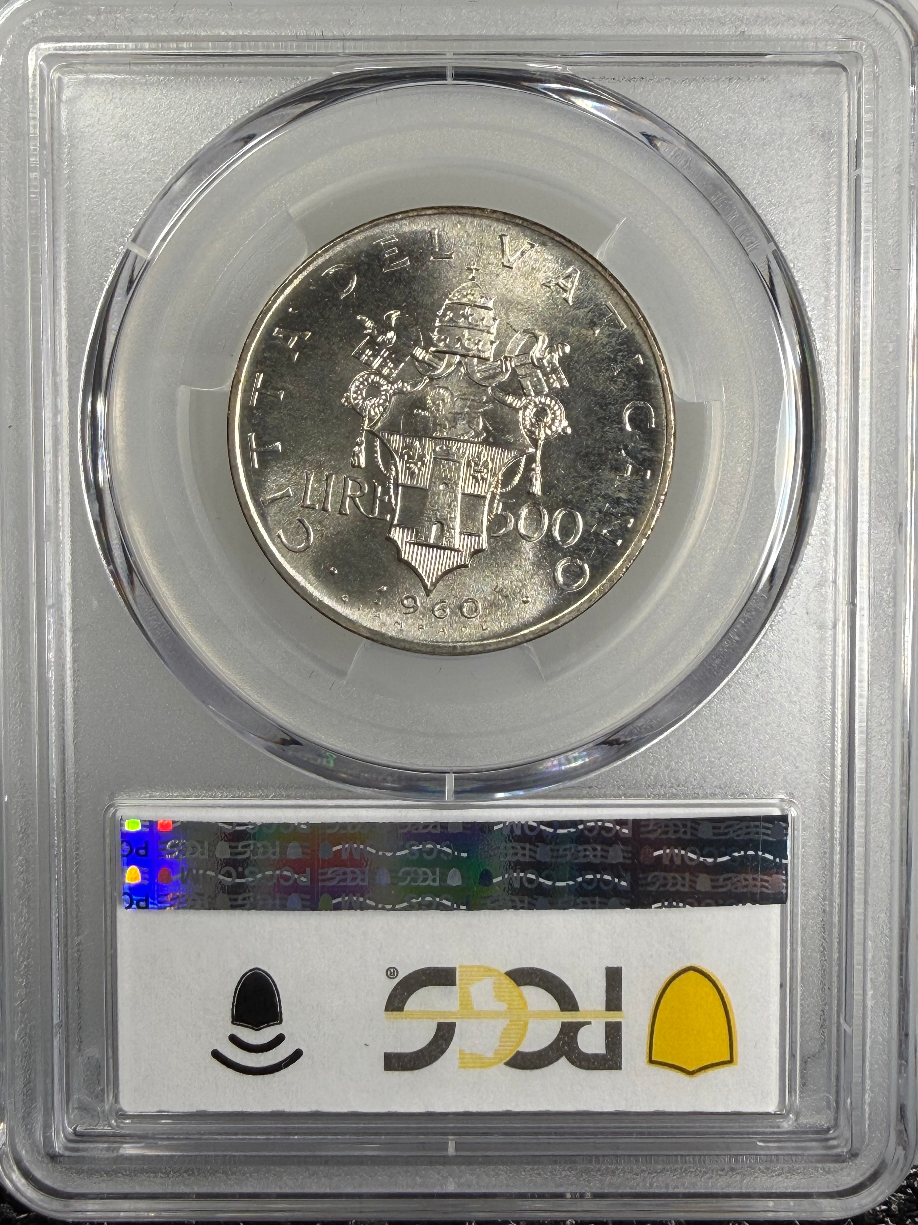 1960 Vatican City Silver 500 Lire Pope John XXIII Anno II PCGS MS64