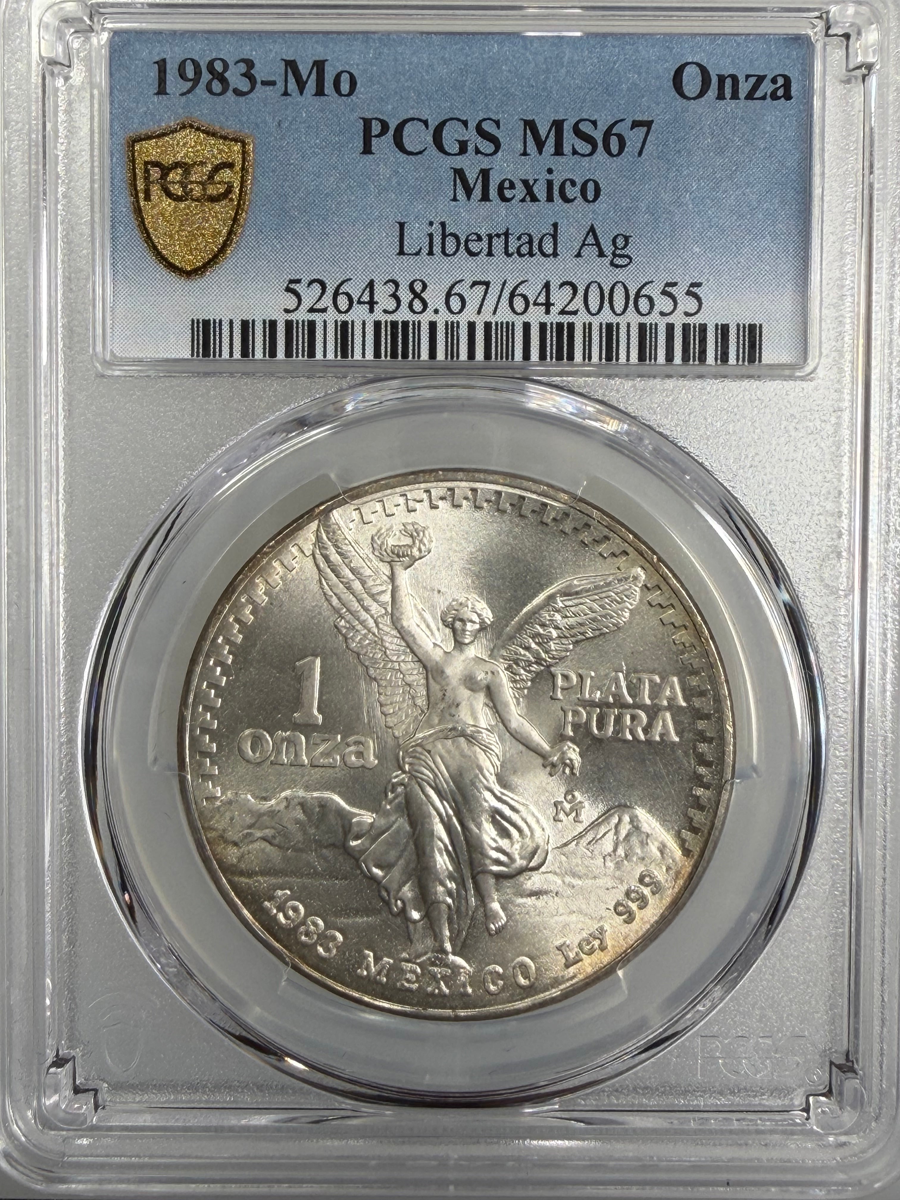 1983-Mo Mexico Silver 1 Onza Libertad PCGS MS67