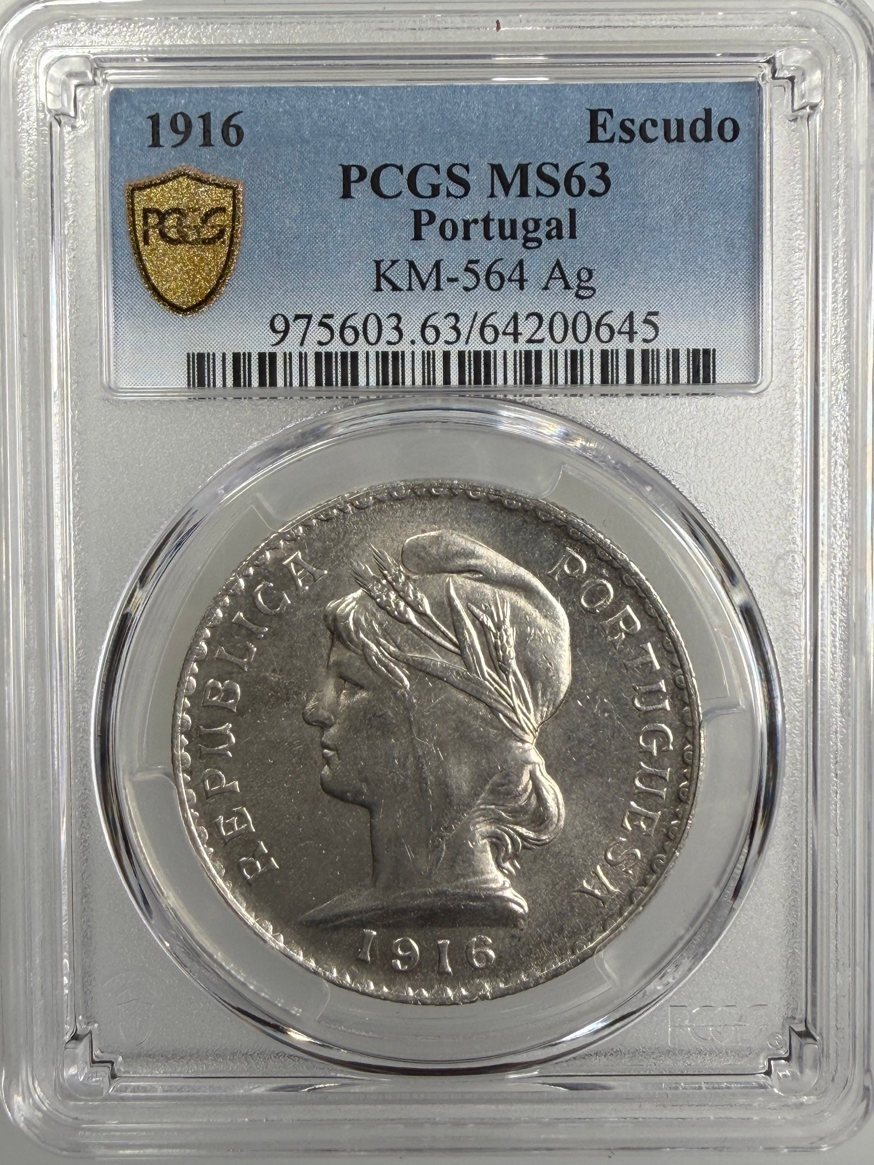 1916 Portugal Silver 1 Escudo PCGS MS63 – Two-Year Type