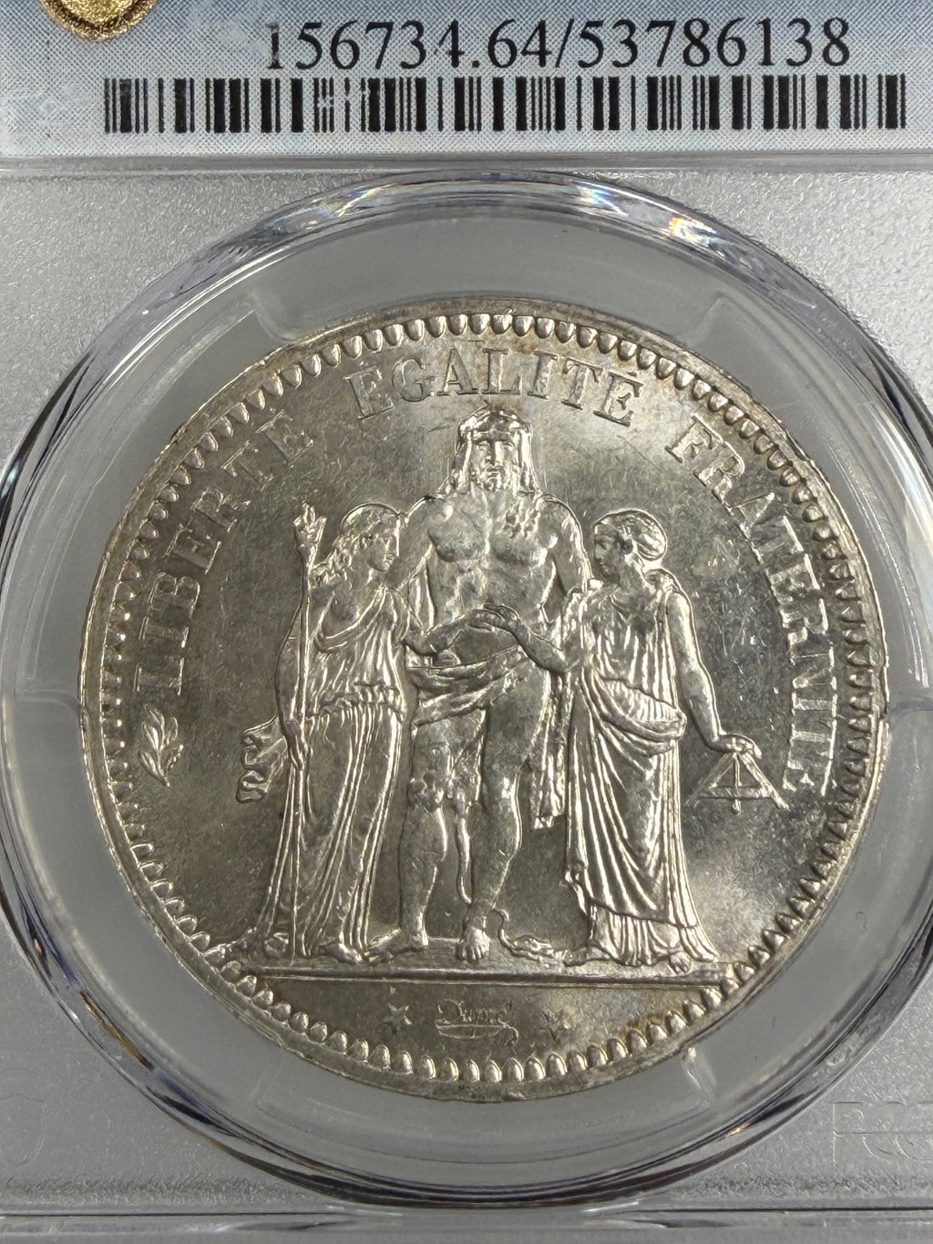 1873-A France Silver 5 Francs Hercules Third Republic PCGS MS64