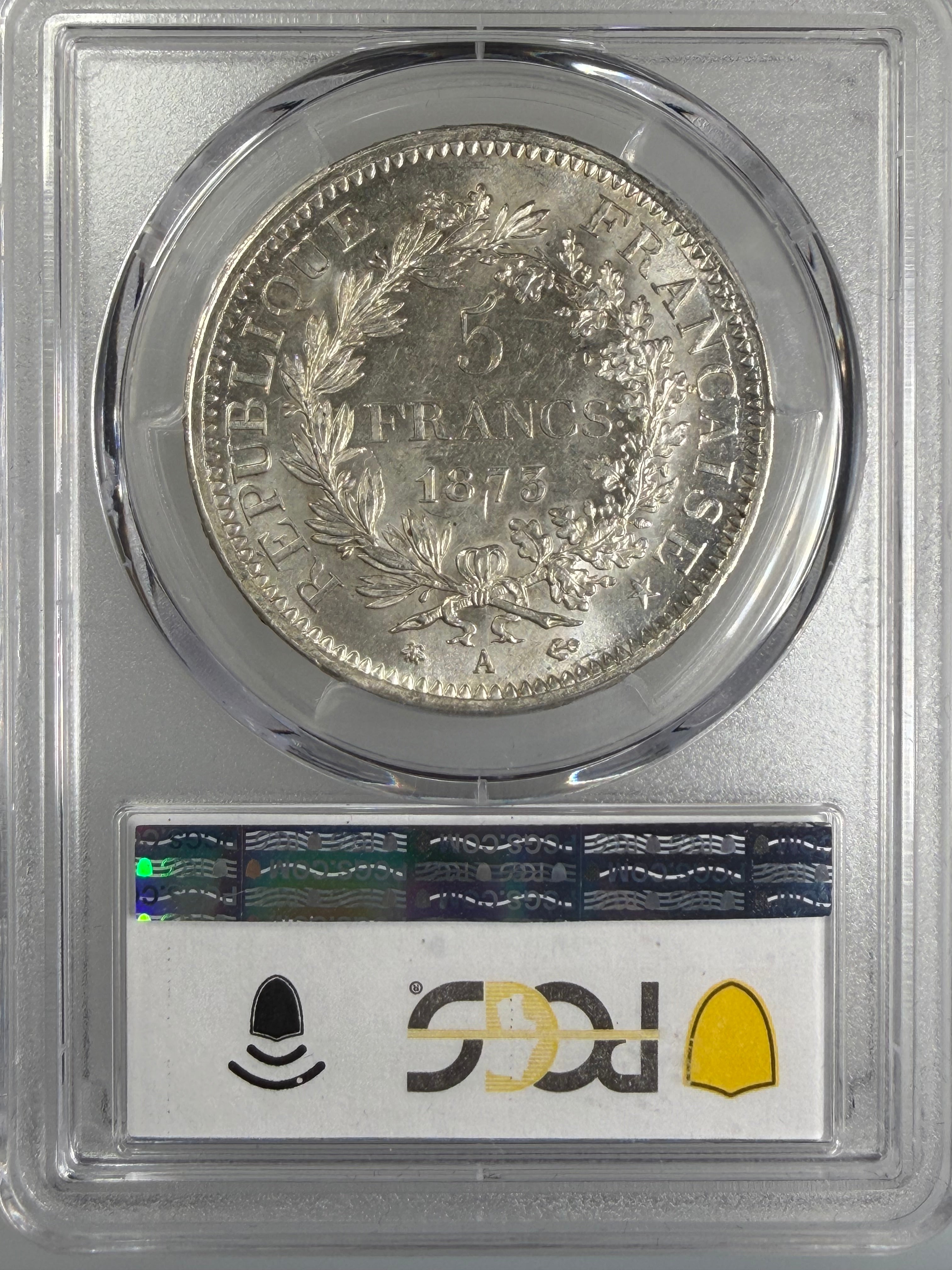 1873-A France Silver 5 Francs Hercules Third Republic PCGS MS64