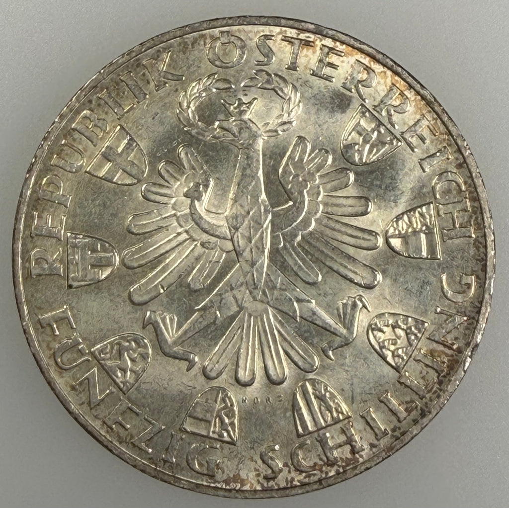 1959 Austria Silver 50 Schilling – 150th Anniversary of the Tyrolean Uprising