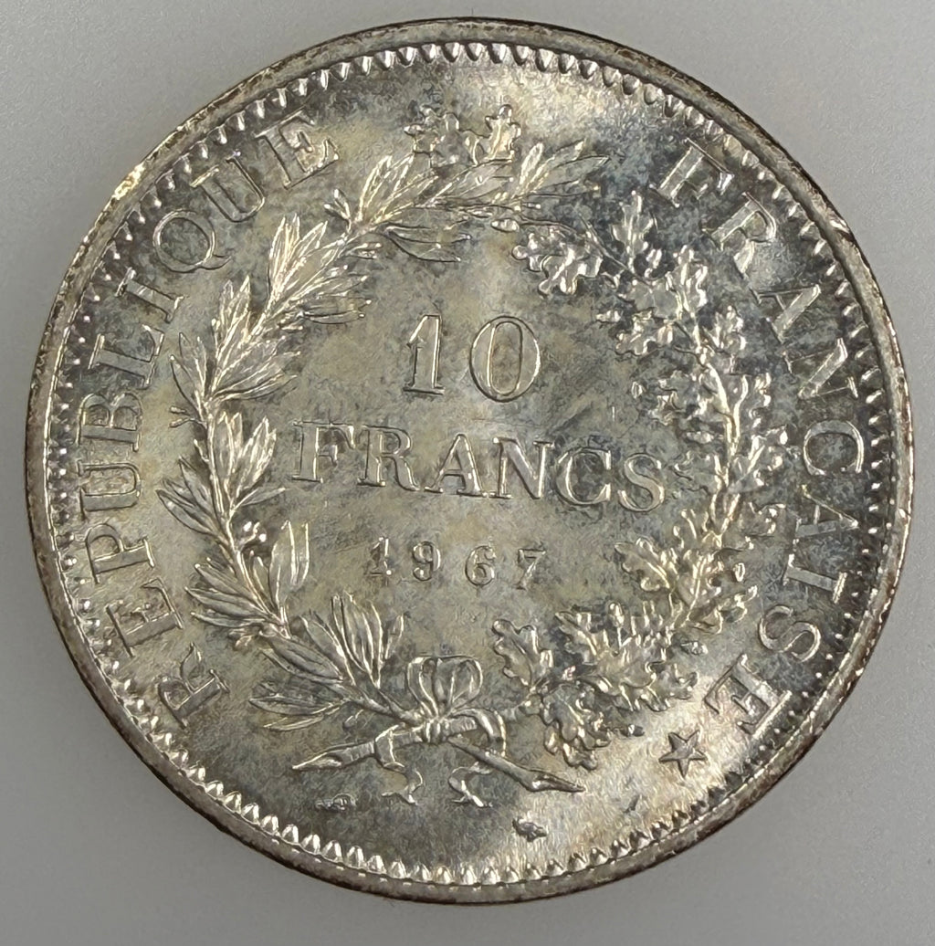 1967 France Silver 10 Francs - Hercules Type (KM 932)