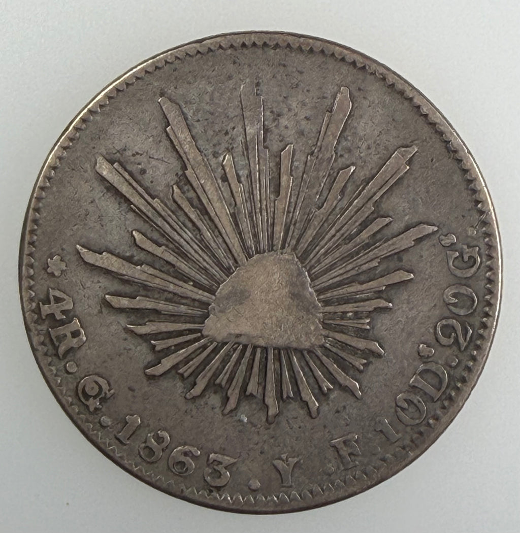 1863 Mexico 4 Reales – First Republic, Guanajuato Mint (Go YF)