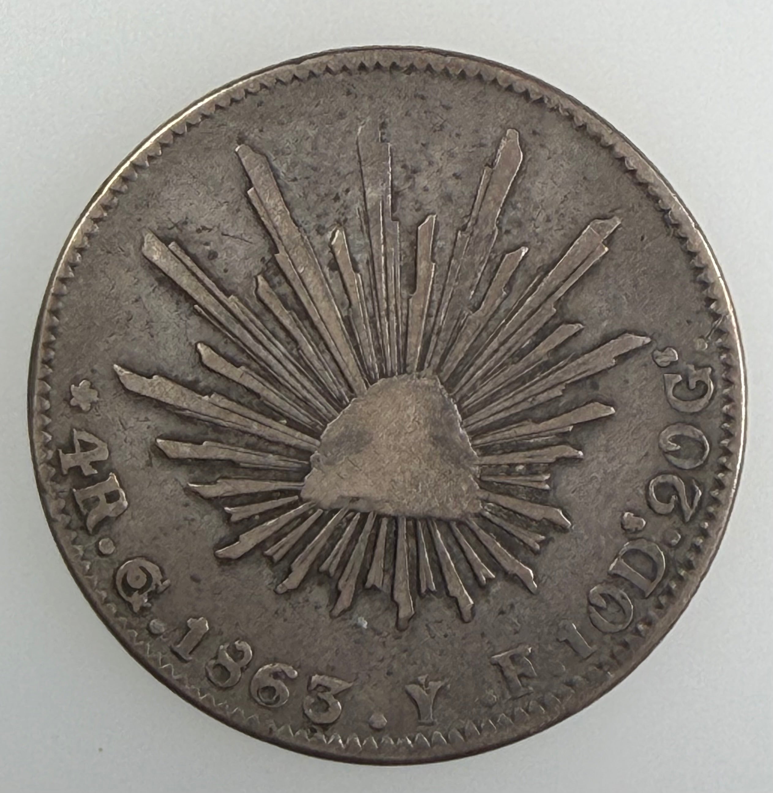 1863 Mexico 4 Reales – First Republic, Guanajuato Mint (Go YF)