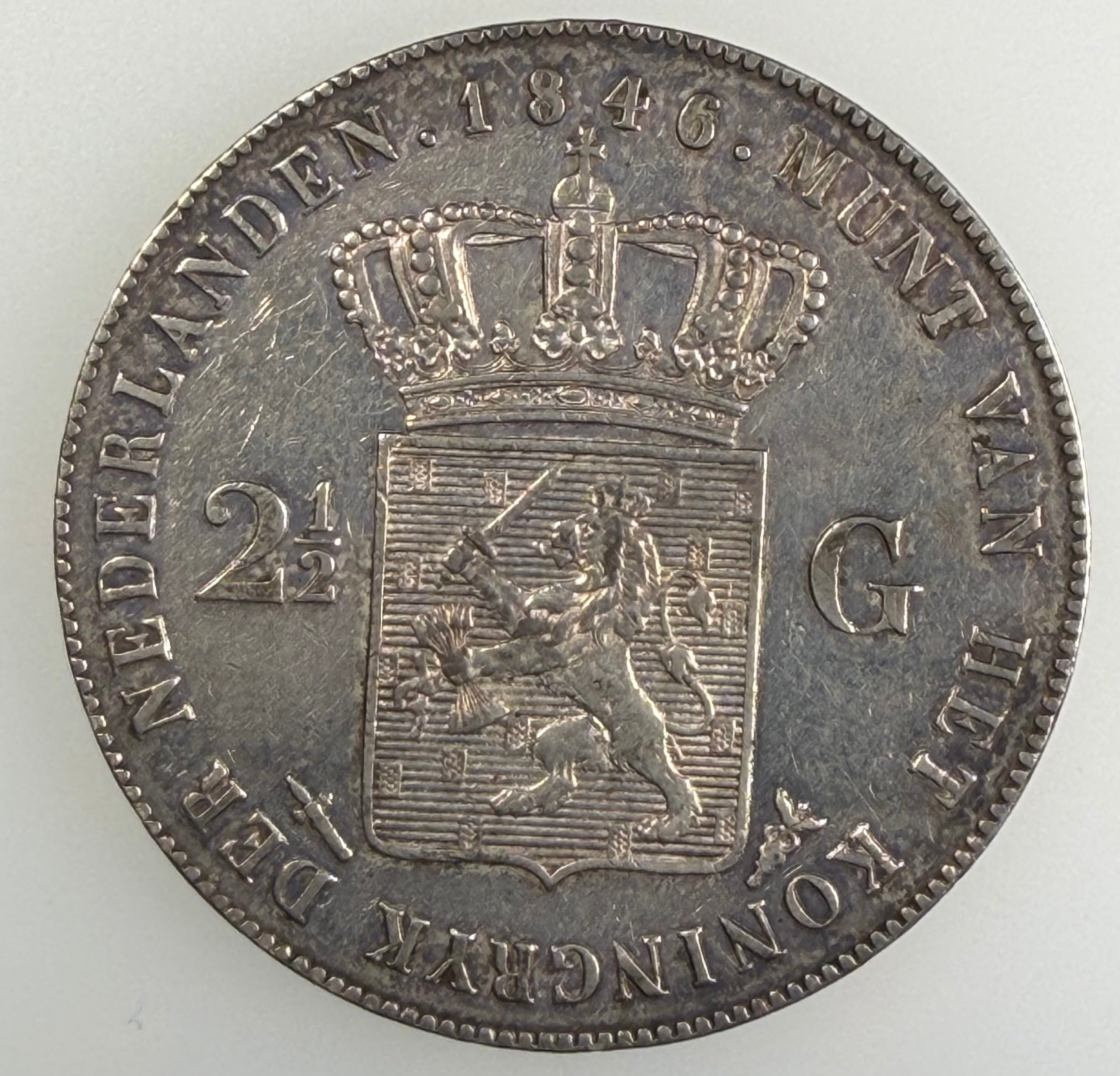 1846 Netherlands Silver 2½ Gulden – King Willem II