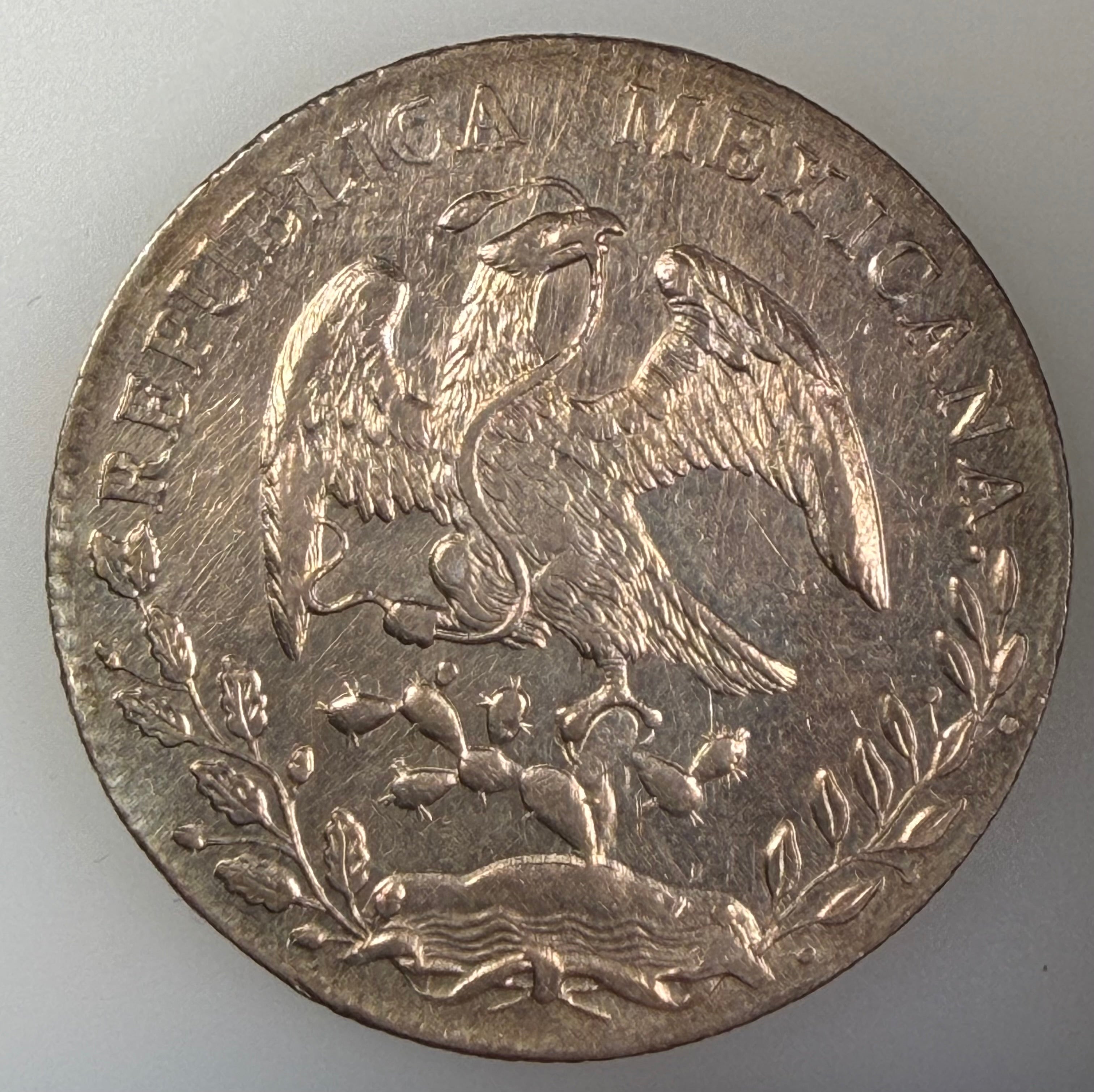 1887 Mexico Silver 8 Reales Guanajuato Mint (Go RR, KM 377.8) Cap & Rays