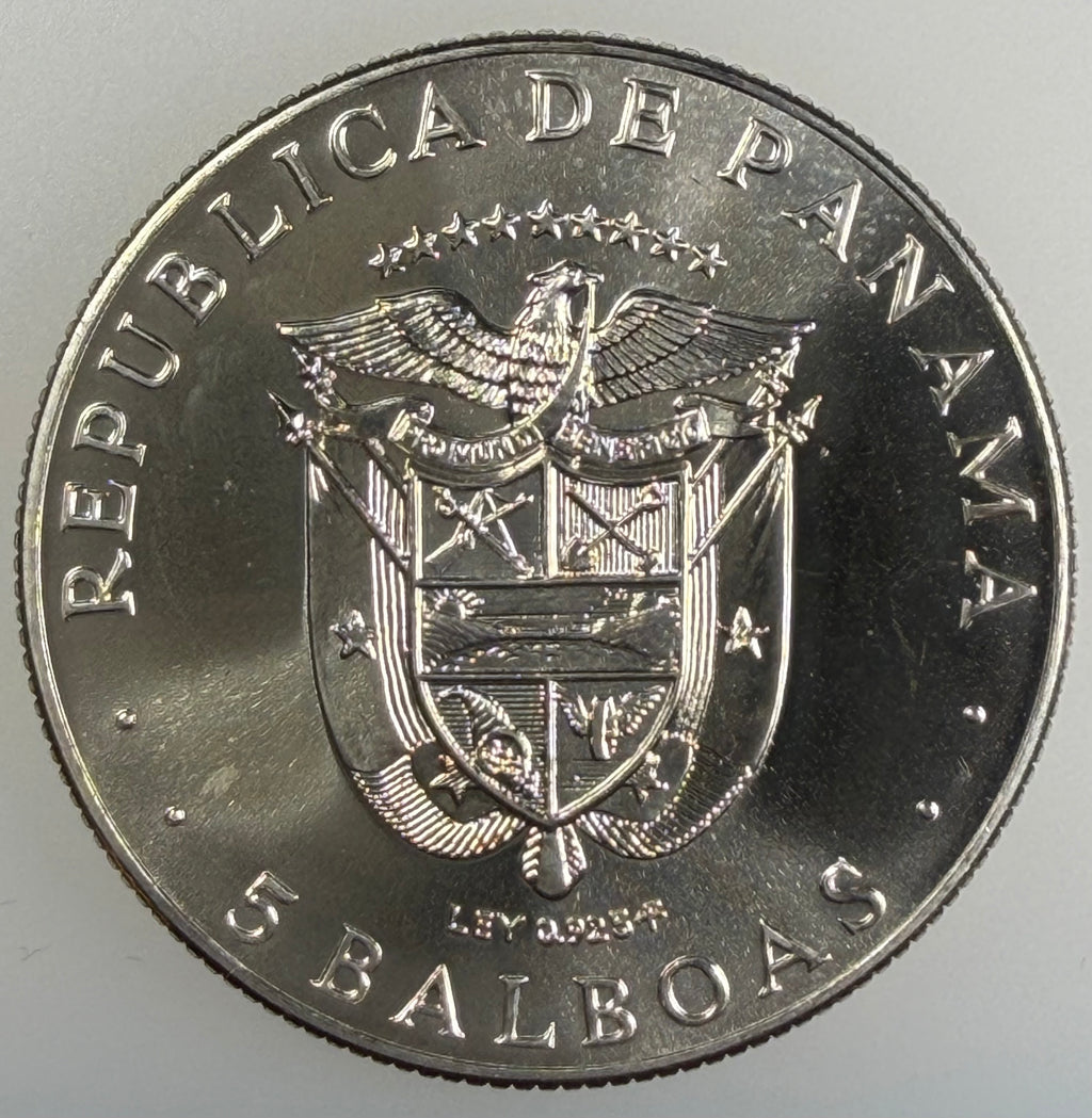 1970 Panama Silver 5 Balboas – XI Central American & Caribbean Games (KM 28)