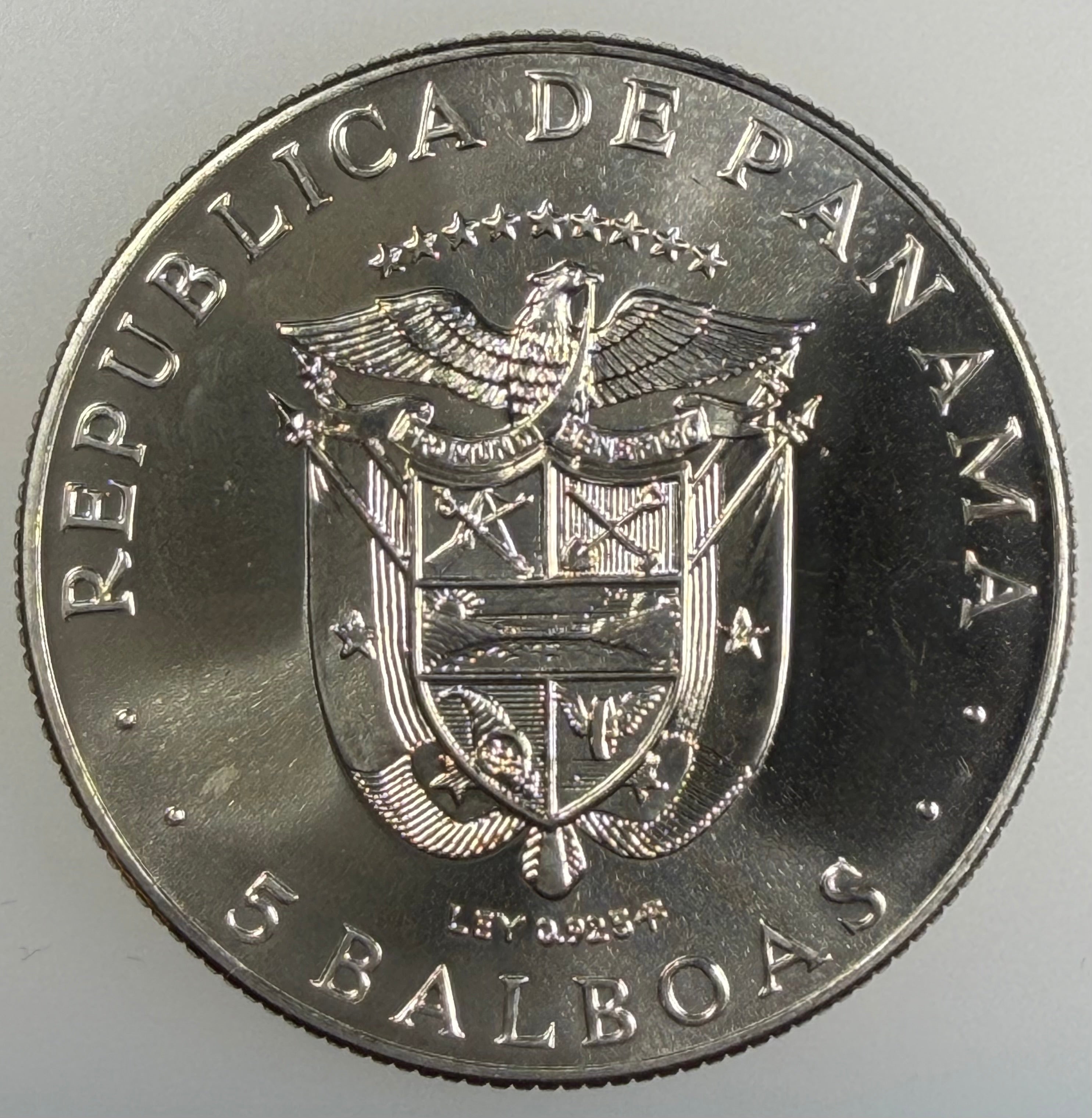 1970 Panama Silver 5 Balboas – XI Central American & Caribbean Games (KM 28)