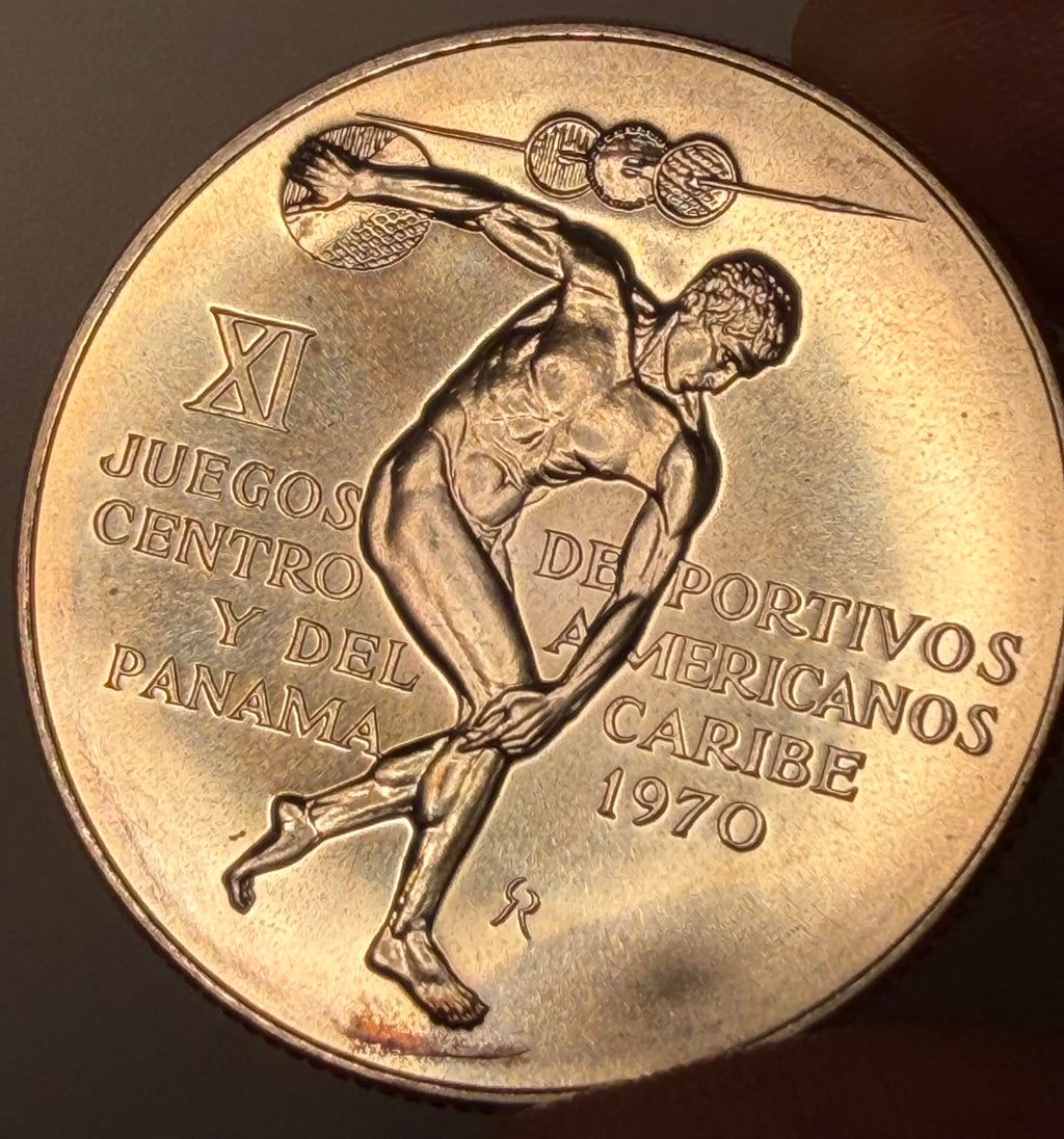 1970 Panama Silver 5 Balboas – XI Central American & Caribbean Games (KM 28)