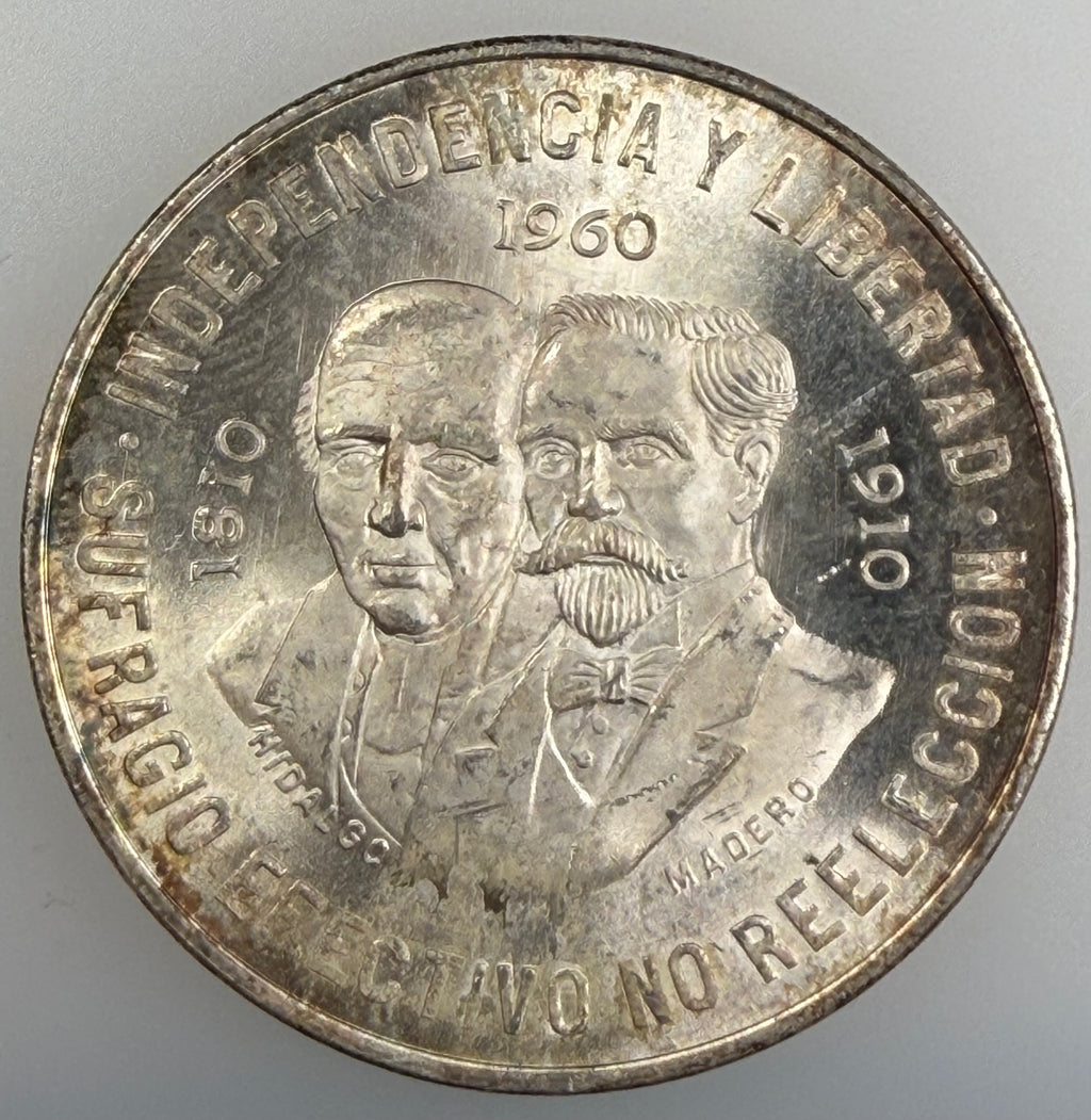 1960 Mexico Silver 10 Pesos Hidalgo & Madero 150th Independence (KM 476)
