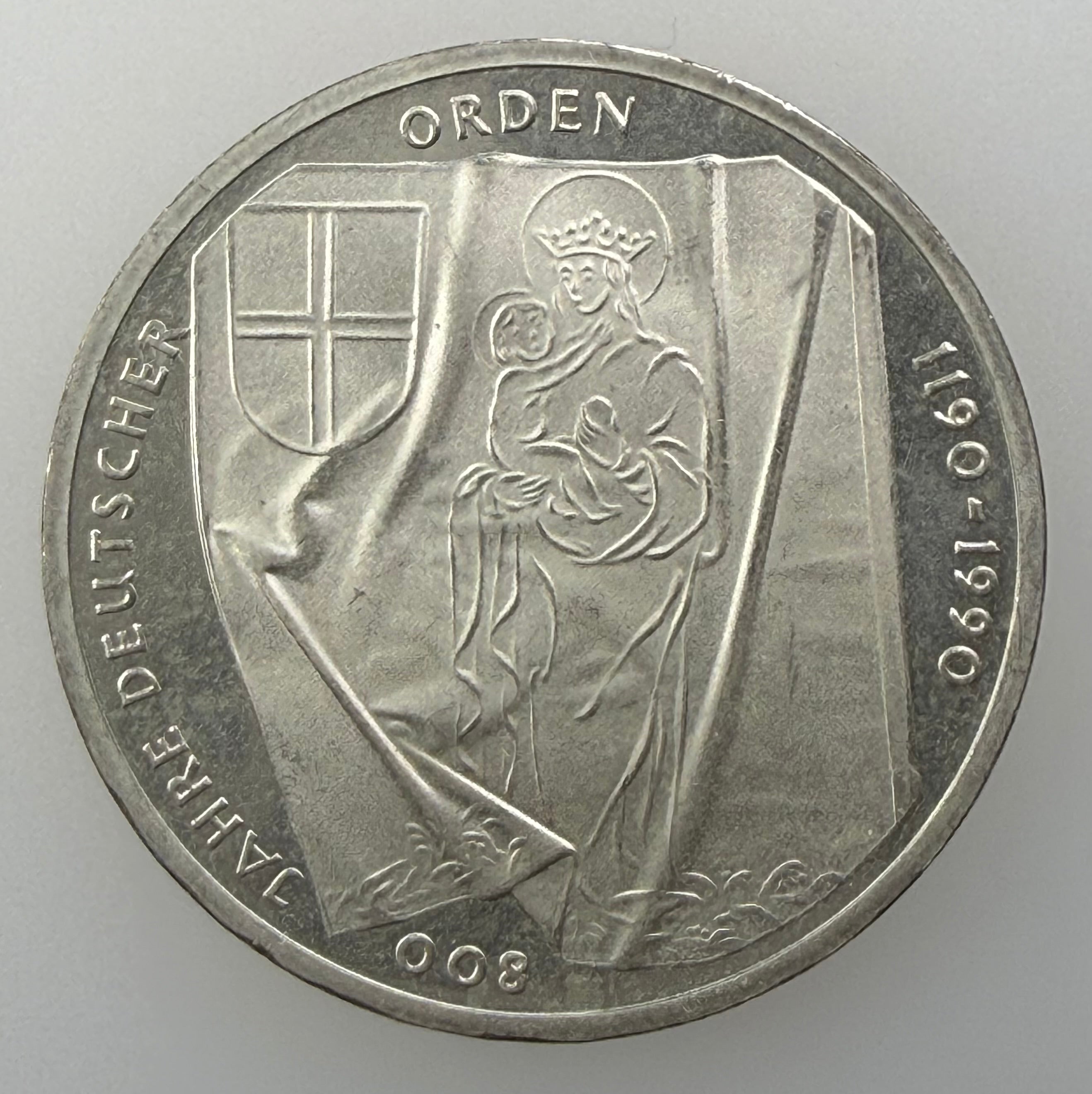 1990 J Germany Silver 10 Deutsche Mark – 800th Anniversary of the Teutonic Order
