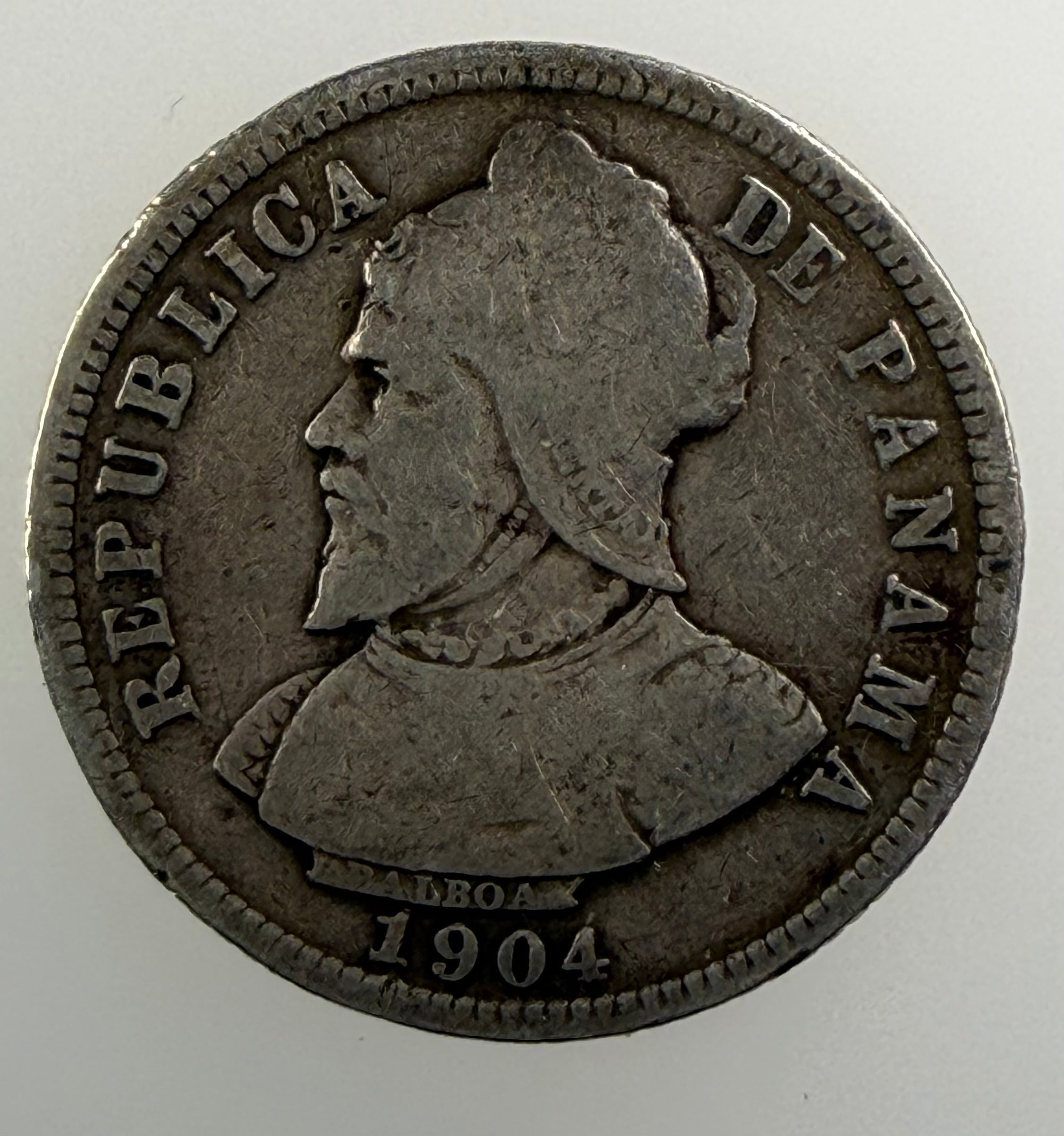 1904 Panama Silver 10 Centesimos de Balboa – Vasco Núñez de Balboa
